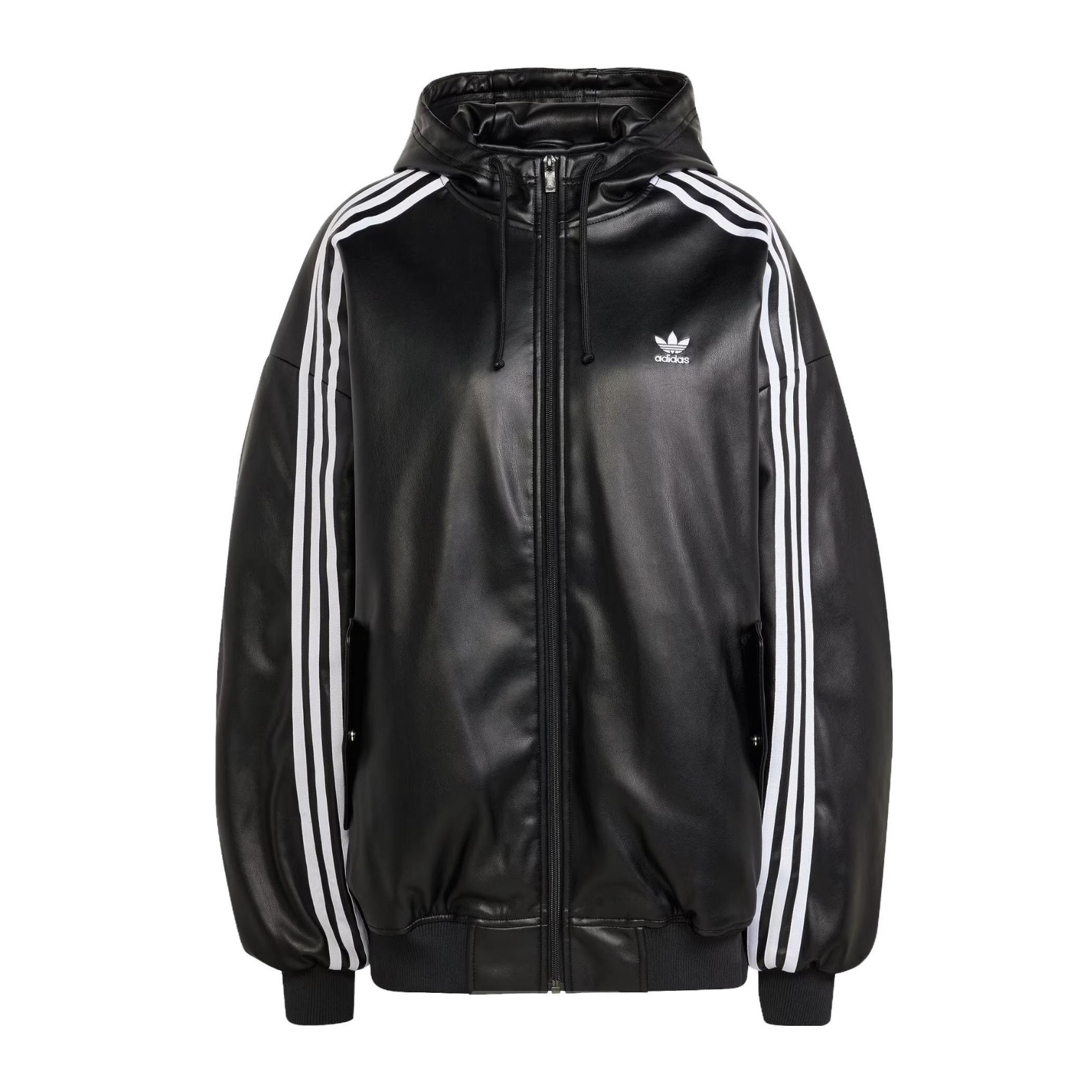 NIGO Adidas Originals Men's And Women's Spring And Fall Models Three Stripes Color Blocking Loose Sports Hooded Leather Jacket #nigo98641