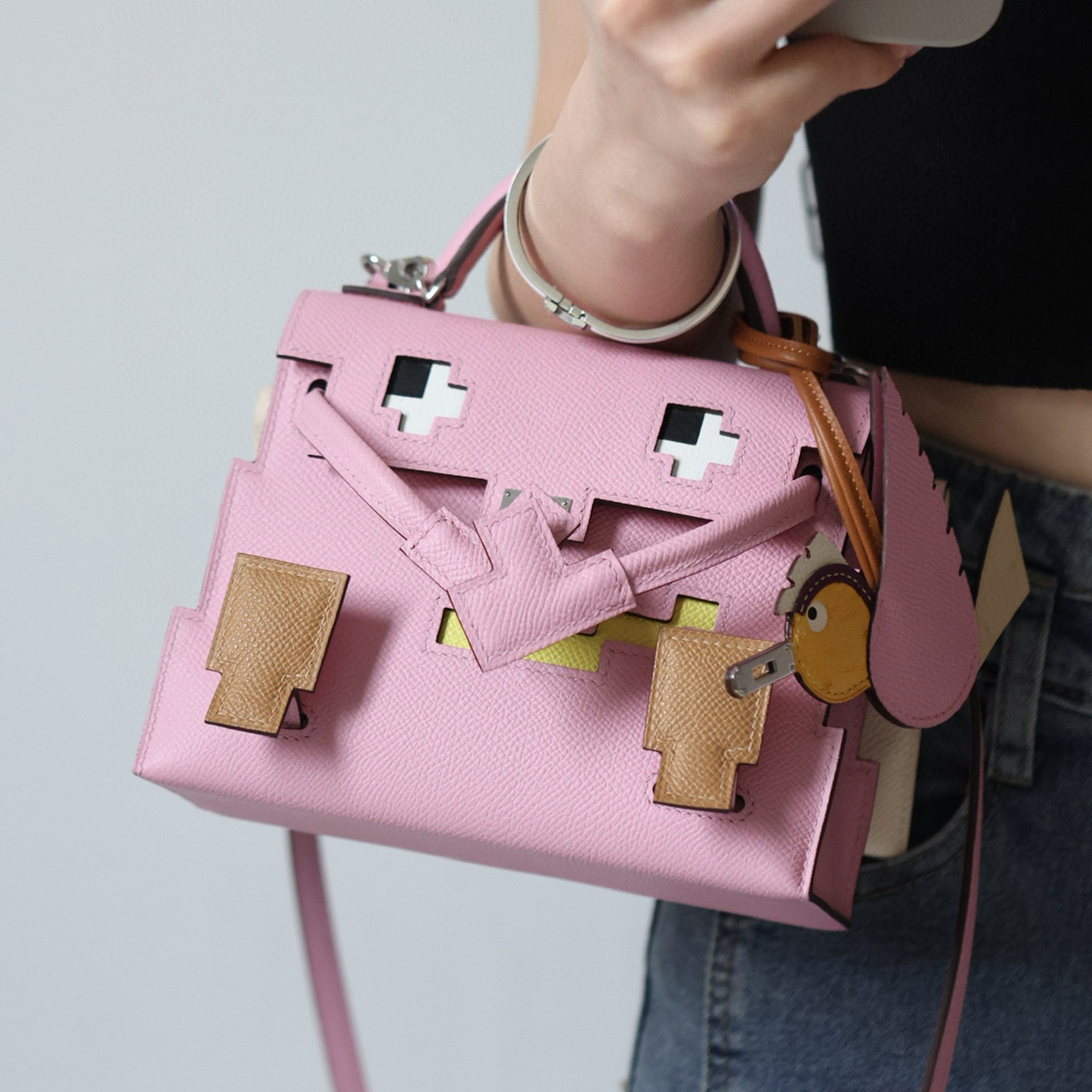 NIGO Hermes Women's Fashion Kelly Doll Mosaic Doll Silver Buckle Epsom Calf Leather Handbag Crossbody Bag #nigo98632