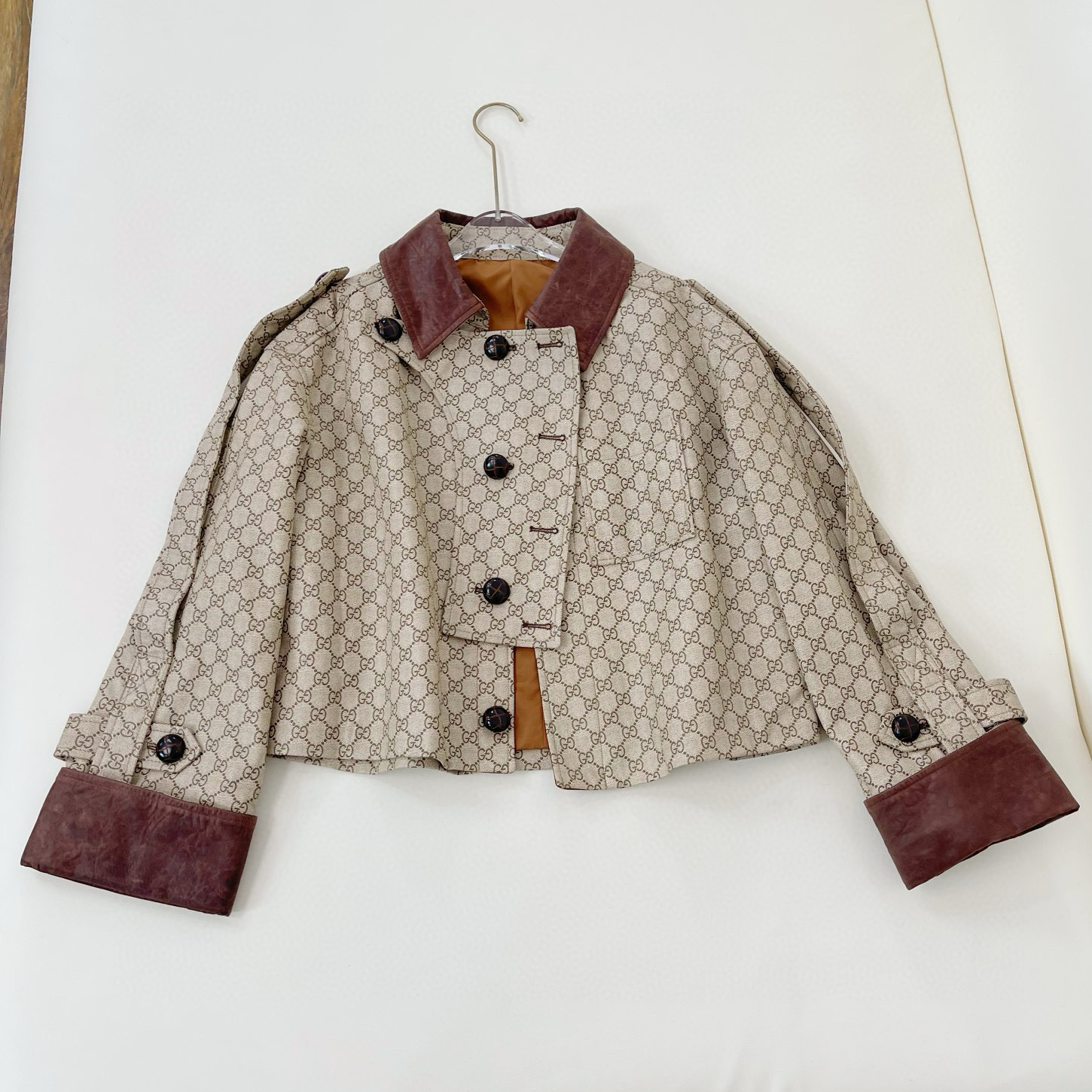 NIGO Gucci Women's Fall/Winter Brown Monogram Printed Patchwork Leather Single Breasted Jacket #nigo98643