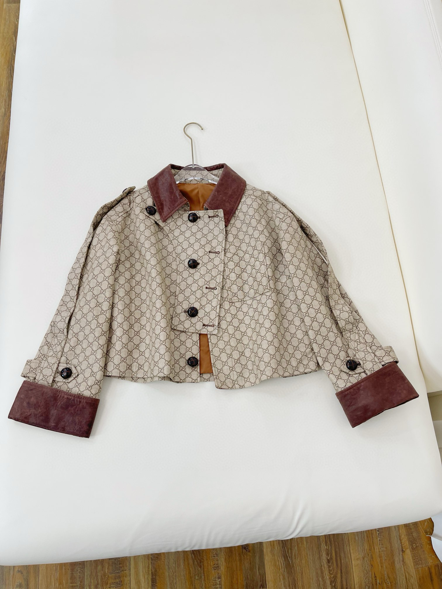 NIGO Gucci Women's Fall/Winter Brown Monogram Printed Patchwork Leather Single Breasted Jacket #nigo98643