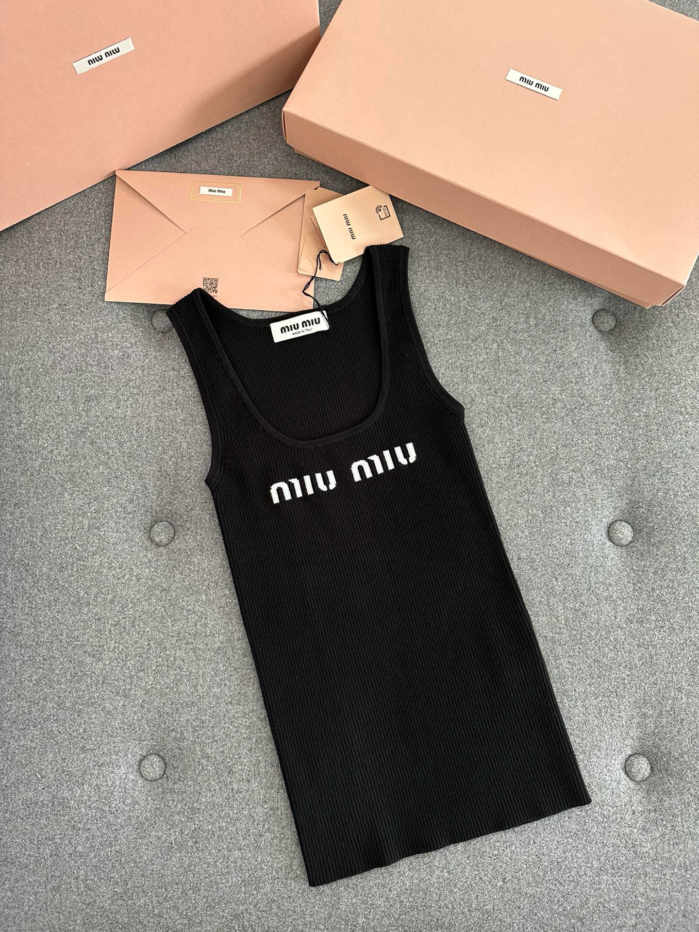 NIGO MiuMiu Women's Summer White Letter Logo Print Black Knit Camisole Tank Top Vest #nigo98645