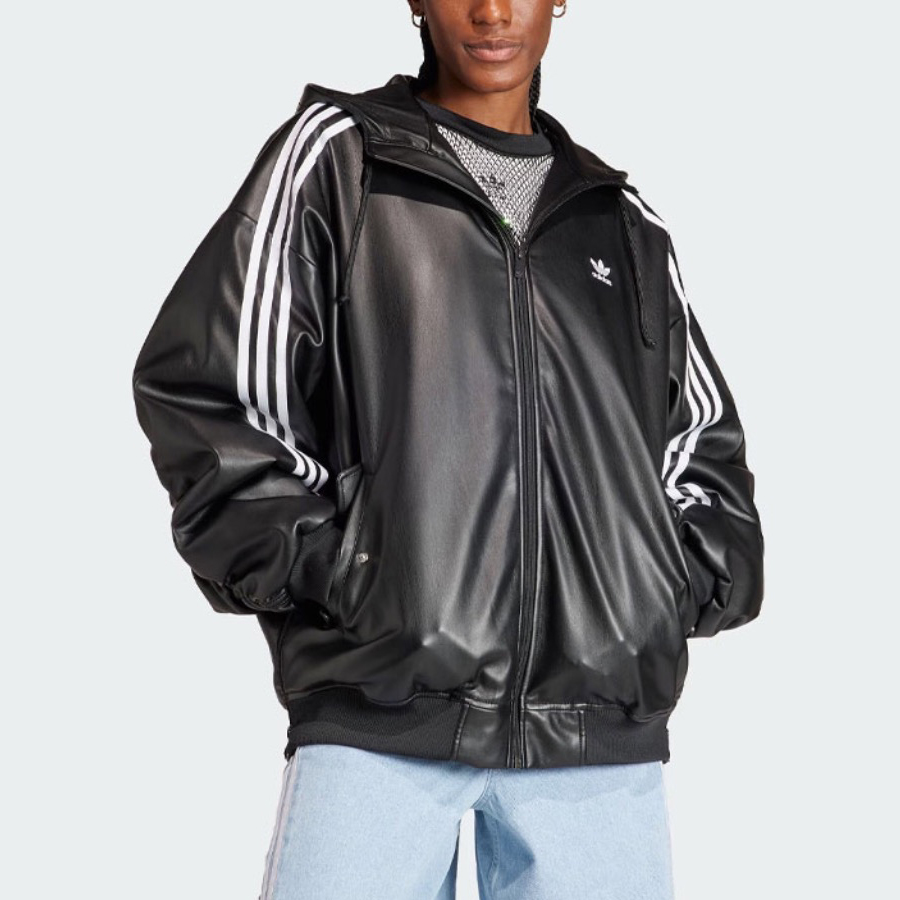 NIGO Adidas Originals Men's And Women's Spring And Fall Models Three Stripes Color Blocking Loose Sports Hooded Leather Jacket #nigo98641