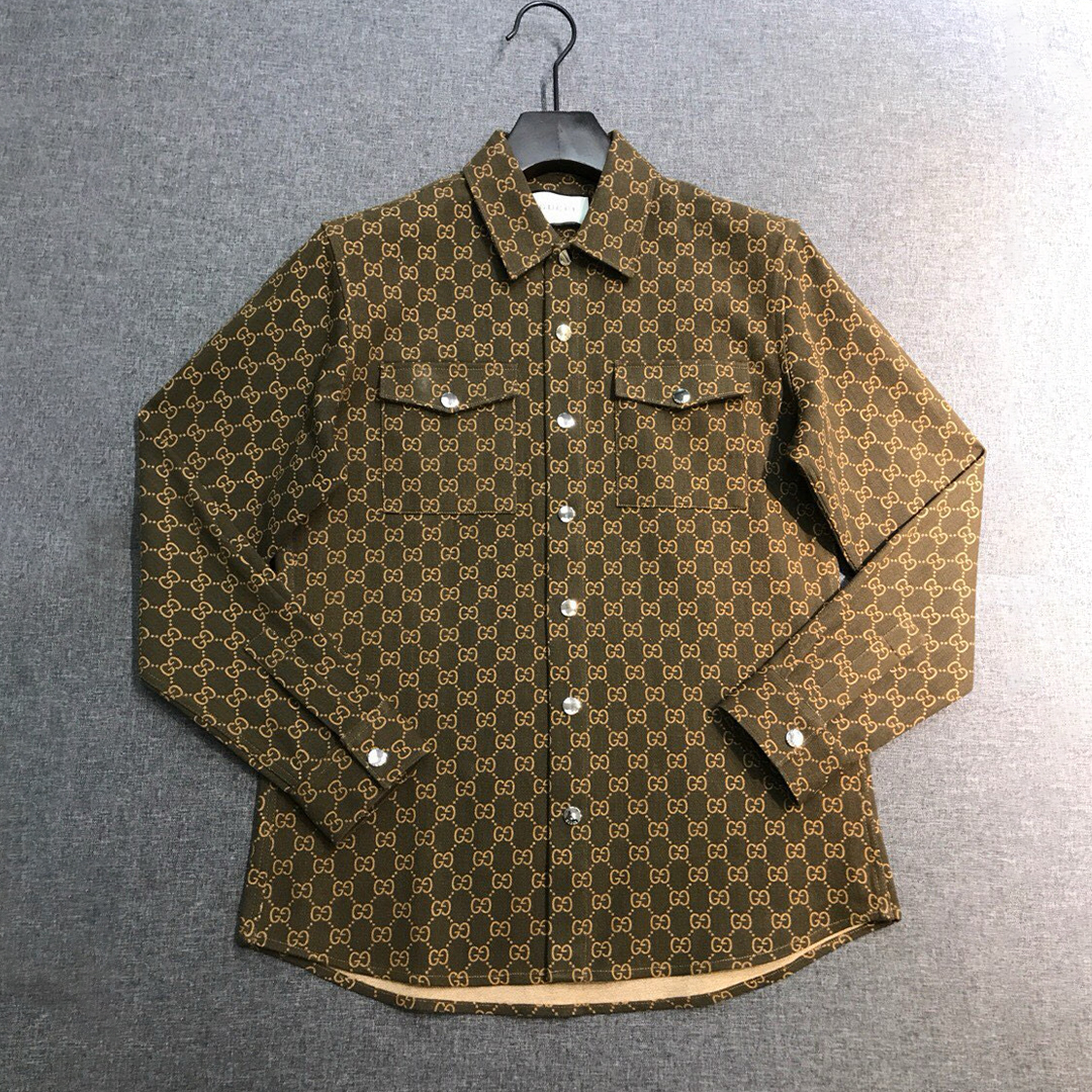 NIGO Gucci Men's Spring And Fall Fashion Letters Full Print Denim Lapel Long Sleeve Shirt Jacket #nigo98674
