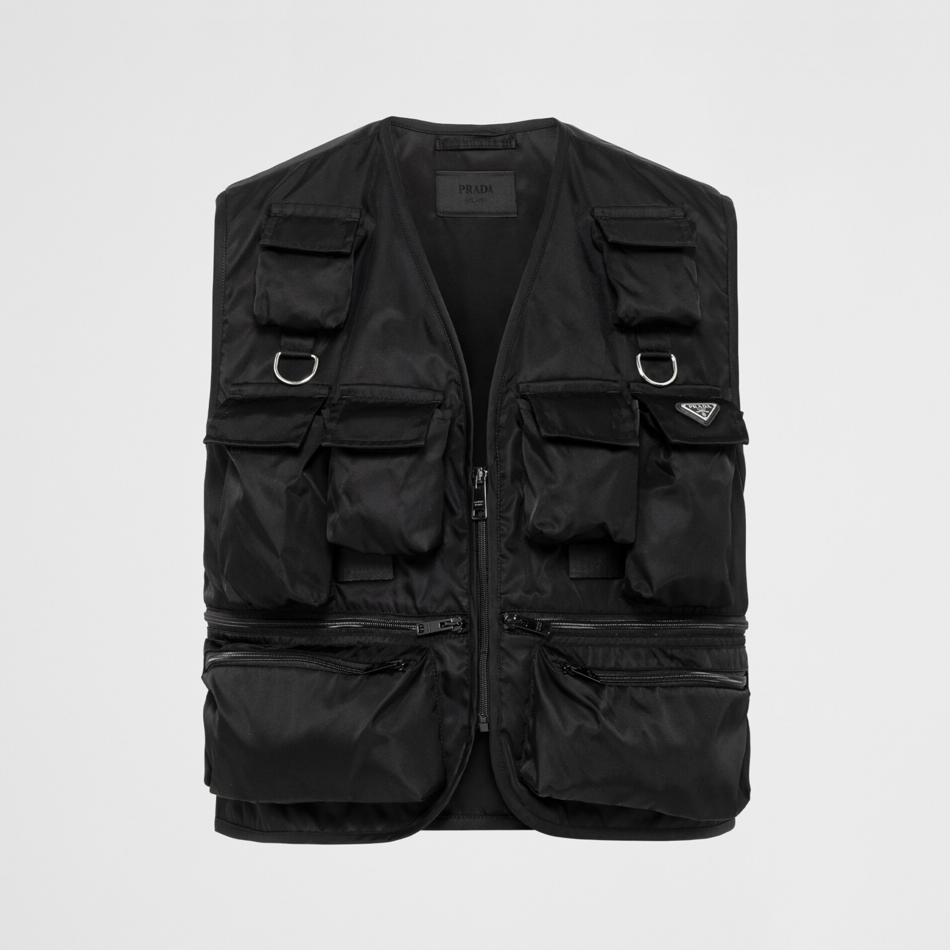 NIGO Prada Men's Summer Black Logo Patch Pocket V-Neck Zipper Casual Vest Jacket #nigo98664