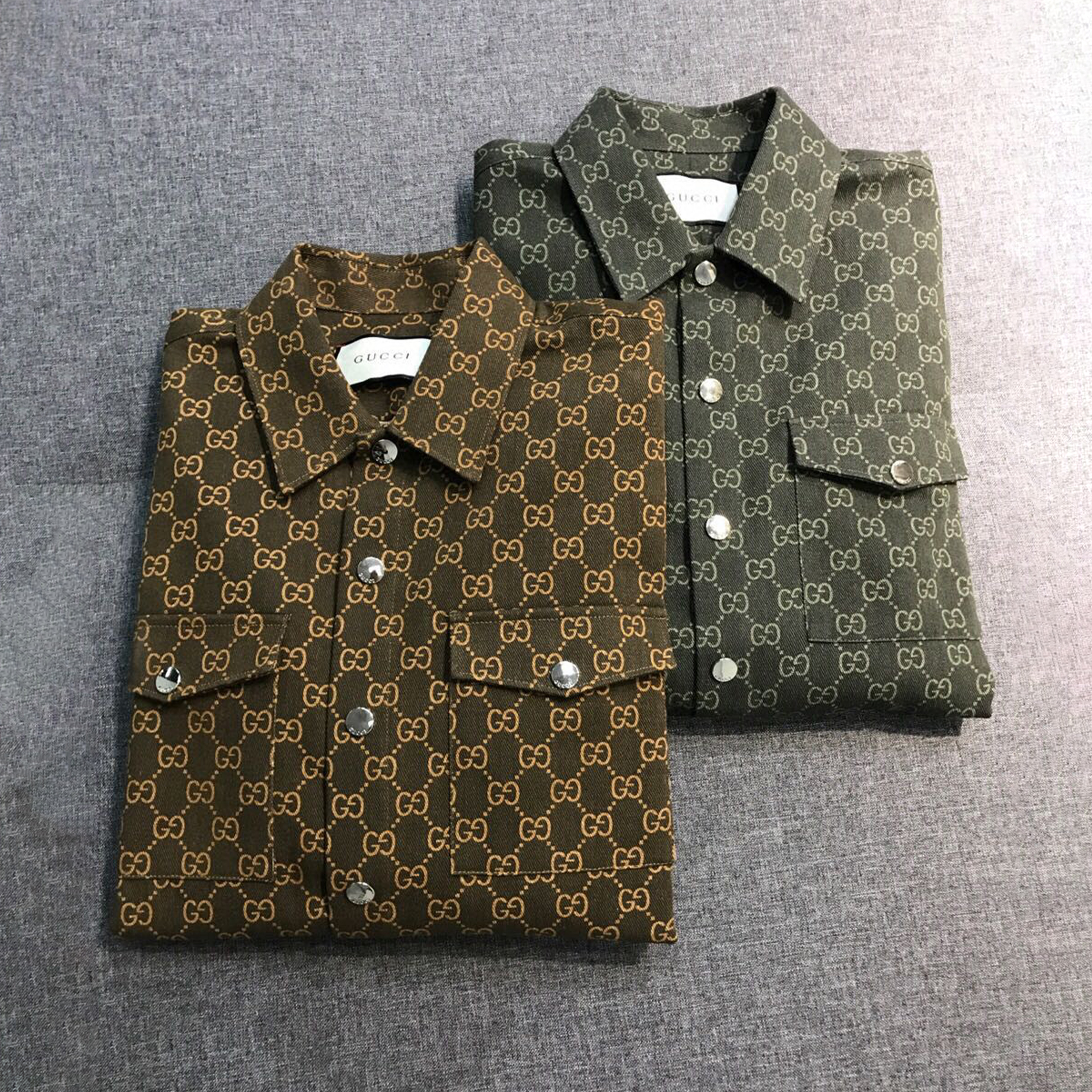 NIGO Gucci Men's Spring And Fall Fashion Letters Full Print Denim Lapel Long Sleeve Shirt Jacket #nigo98674