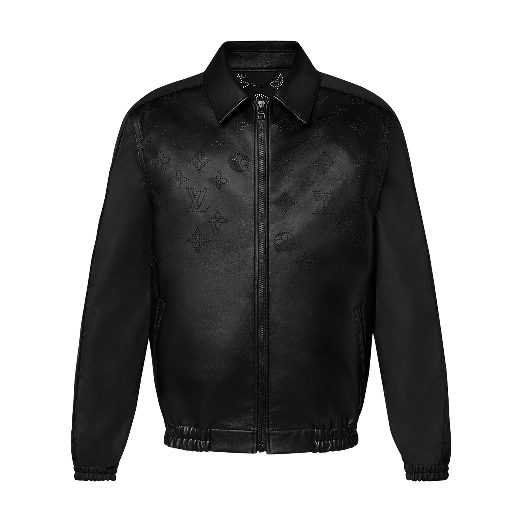 NIGO Louis Vuitton Perforated Mix Leather Blouson Men's Fall/Winter Black Zipper Long Sleeve Perforated Logo Mixed Leather Jacket #nigo98653