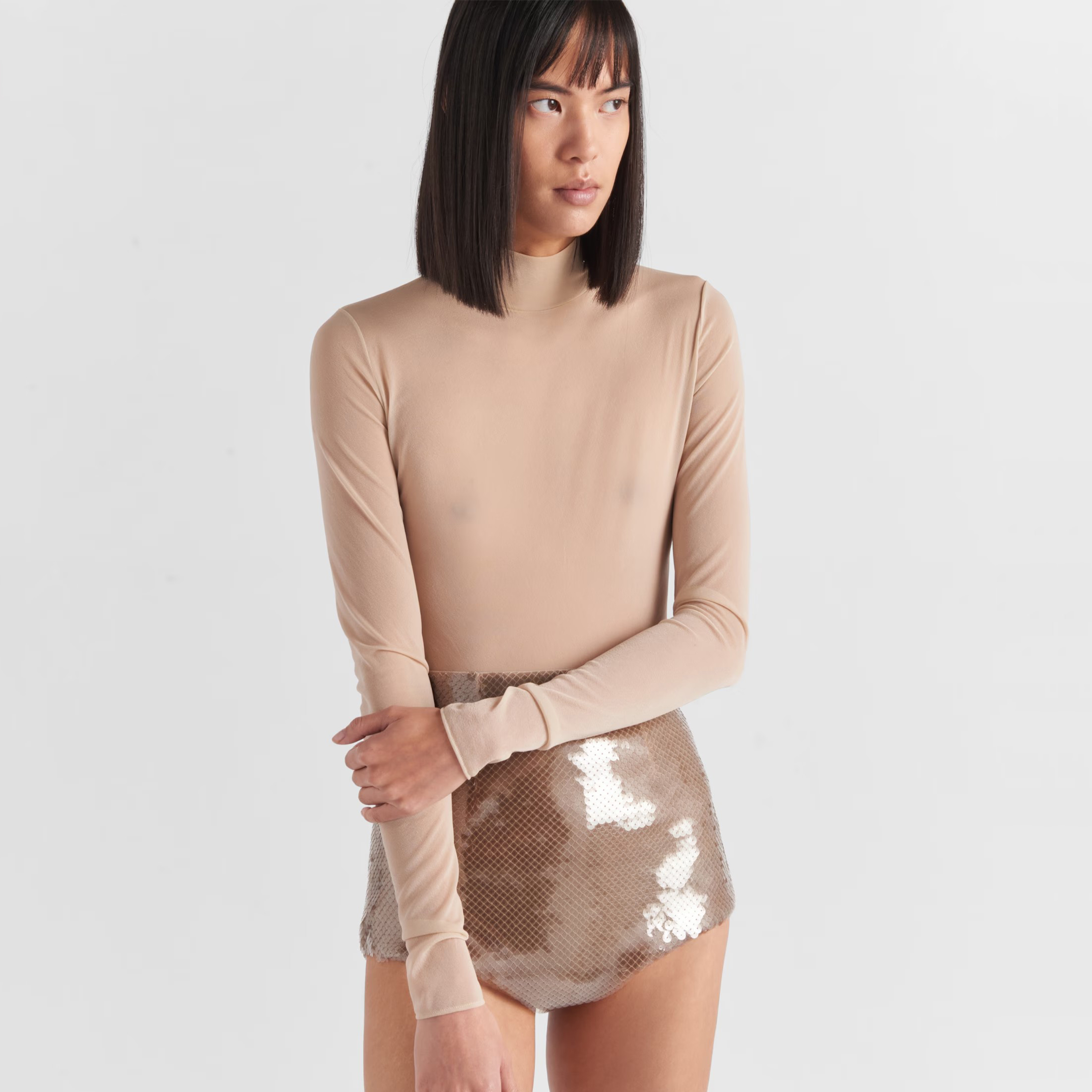 NIGO Prada Women's Spring and Autumn Solid Color High Neck Casual Long Sleeve One-piece Top #nigo98657