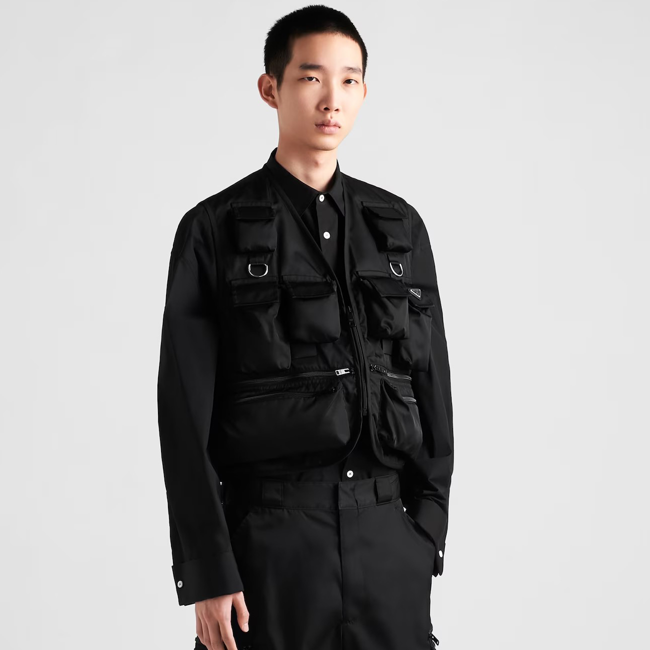 NIGO Prada Men's Summer Black Logo Patch Pocket V-Neck Zipper Casual Vest Jacket #nigo98664