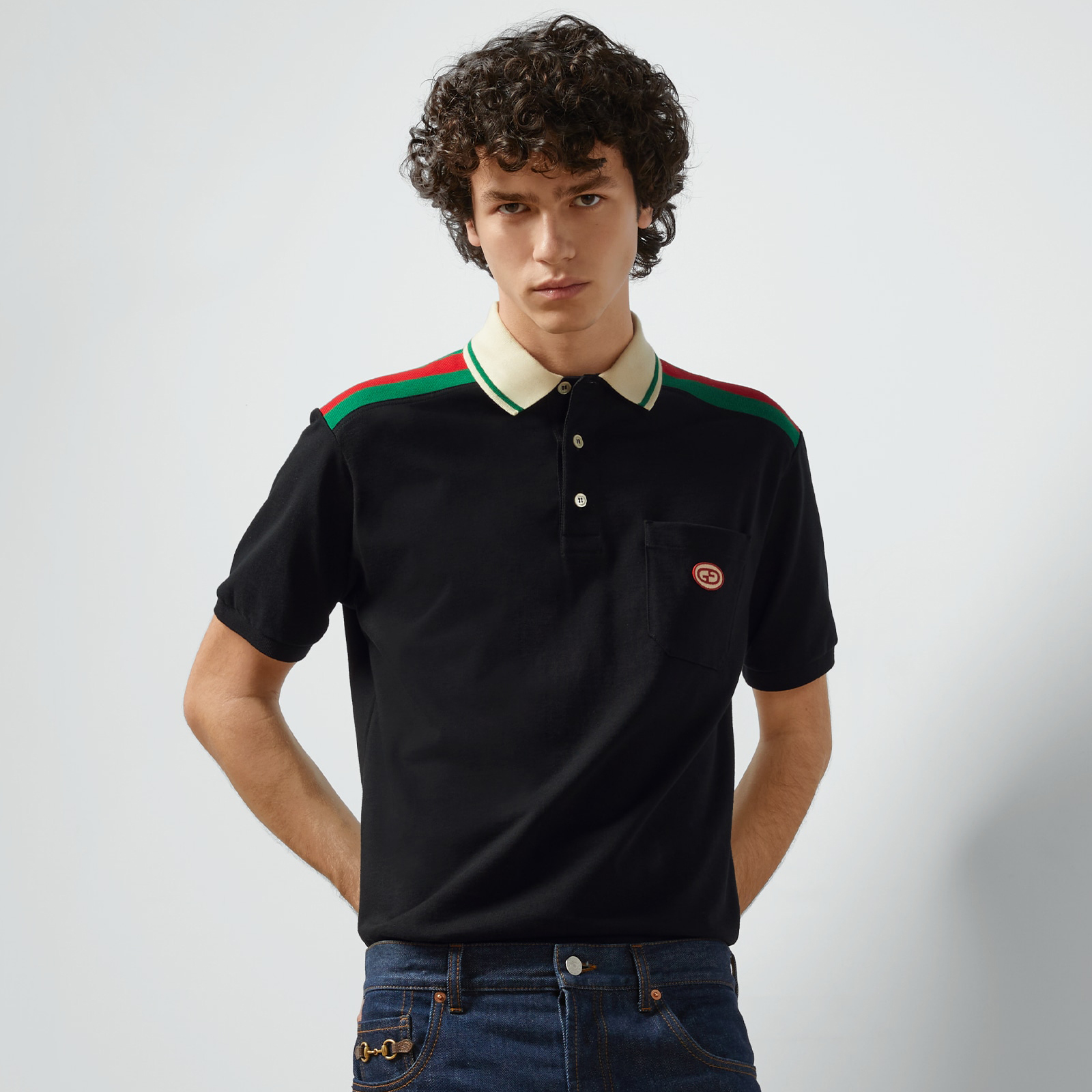 NIGO Gucci Men's Summer Colorblocked Stripe Trim Cotton Polo Neck Short Sleeve T-Shirt #nigo98685