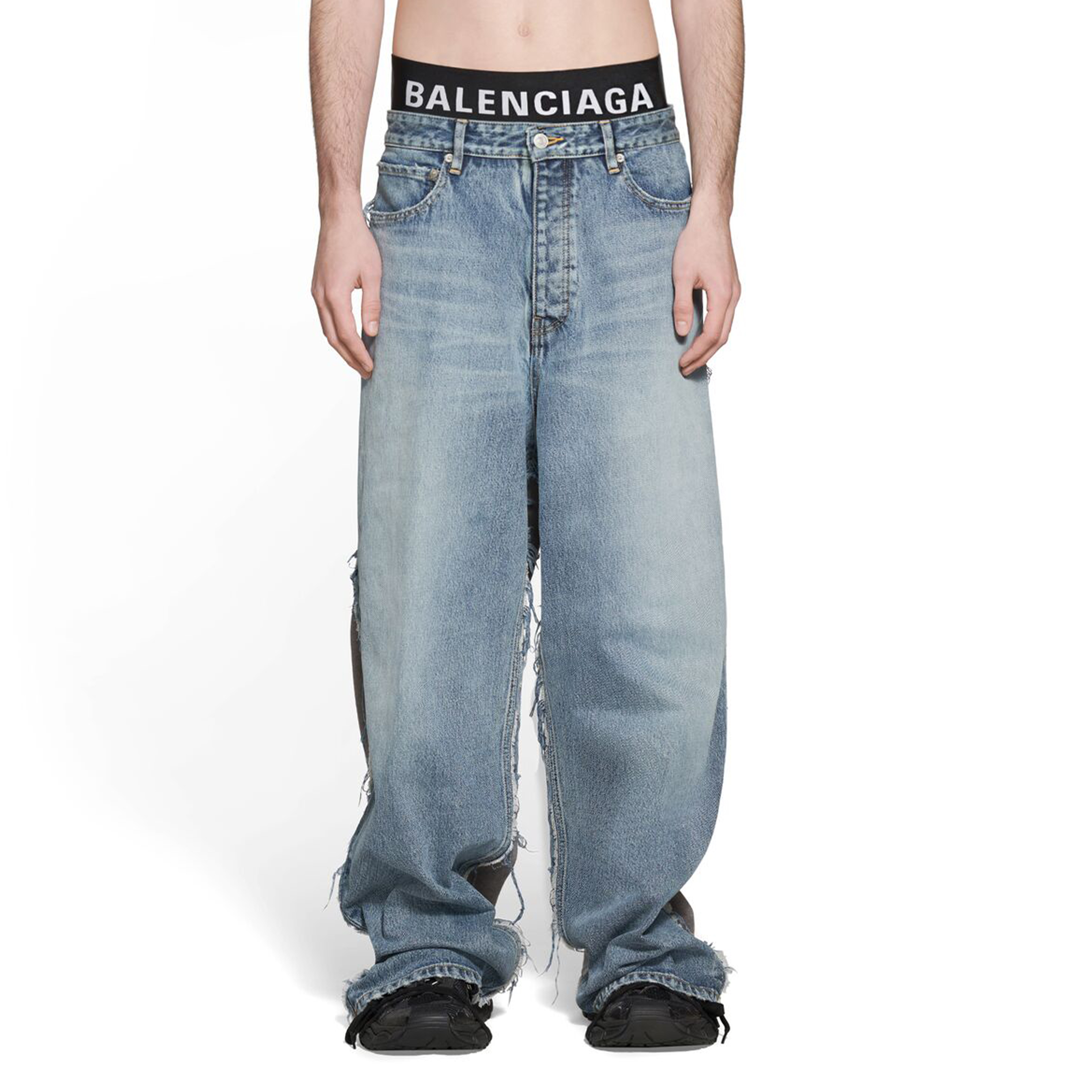 NIGO Balenciaga Men's Fashion Splicing Button Straight Washed Old Hybrid Baggy Blue Denim Pants Ngvp #nigo6188