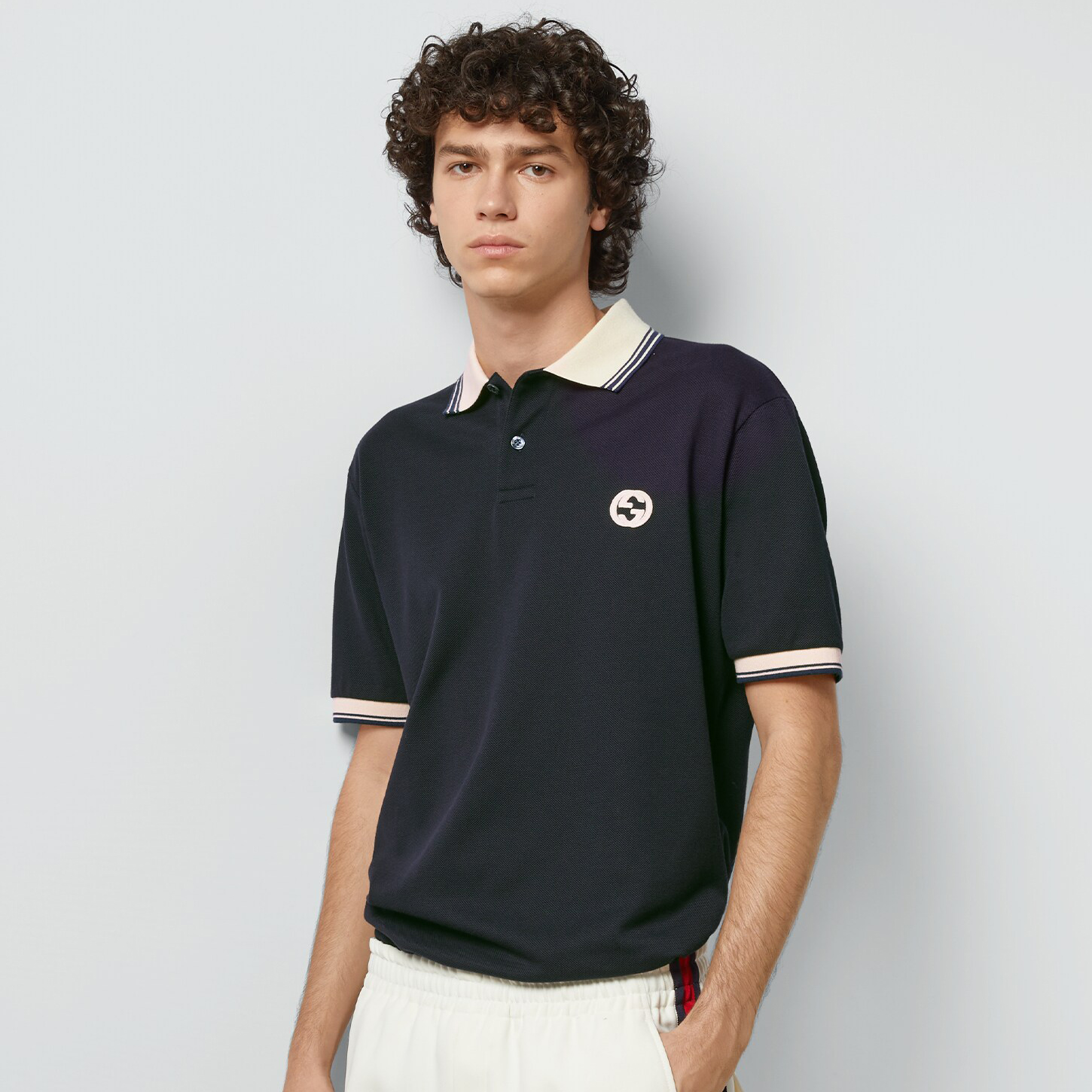 NIGO Gucci Men's Summer Colorblocked Stripe Trim Cotton Polo Neck Short Sleeve T-Shirt #nigo98684
