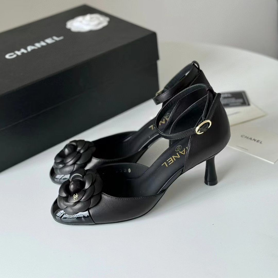 NIGO Chanel Women's Spring And Summer Colorblocking Flowers High Heels Temperament Fashion Single Shoes Sheepskin High Heels #nigo98731