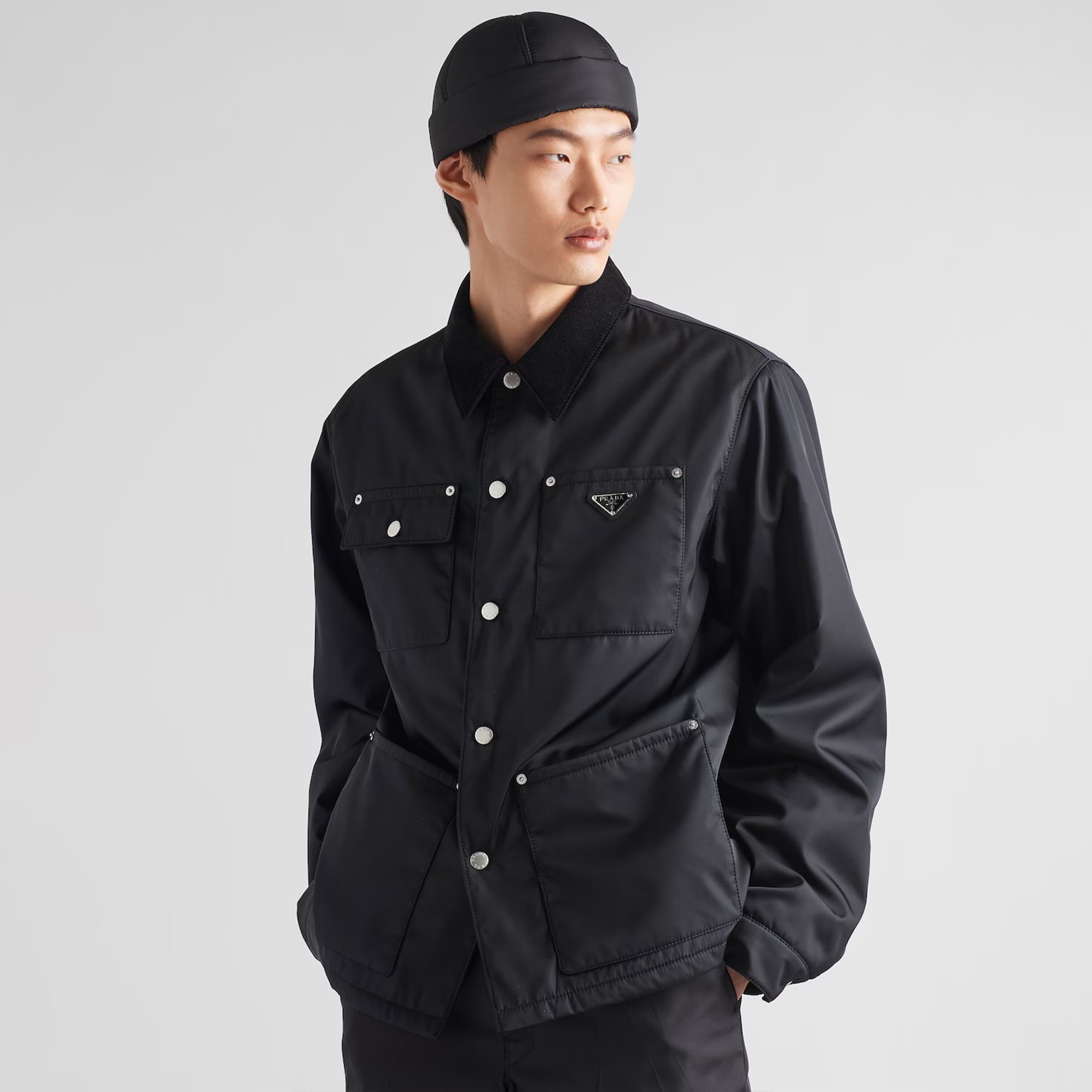 NIGO Prada Men's Spring and Fall Fashion Black Casual Lapel Multi-Pocket Long Sleeve Re-Nylon Drawstring Jacket #nigo98711