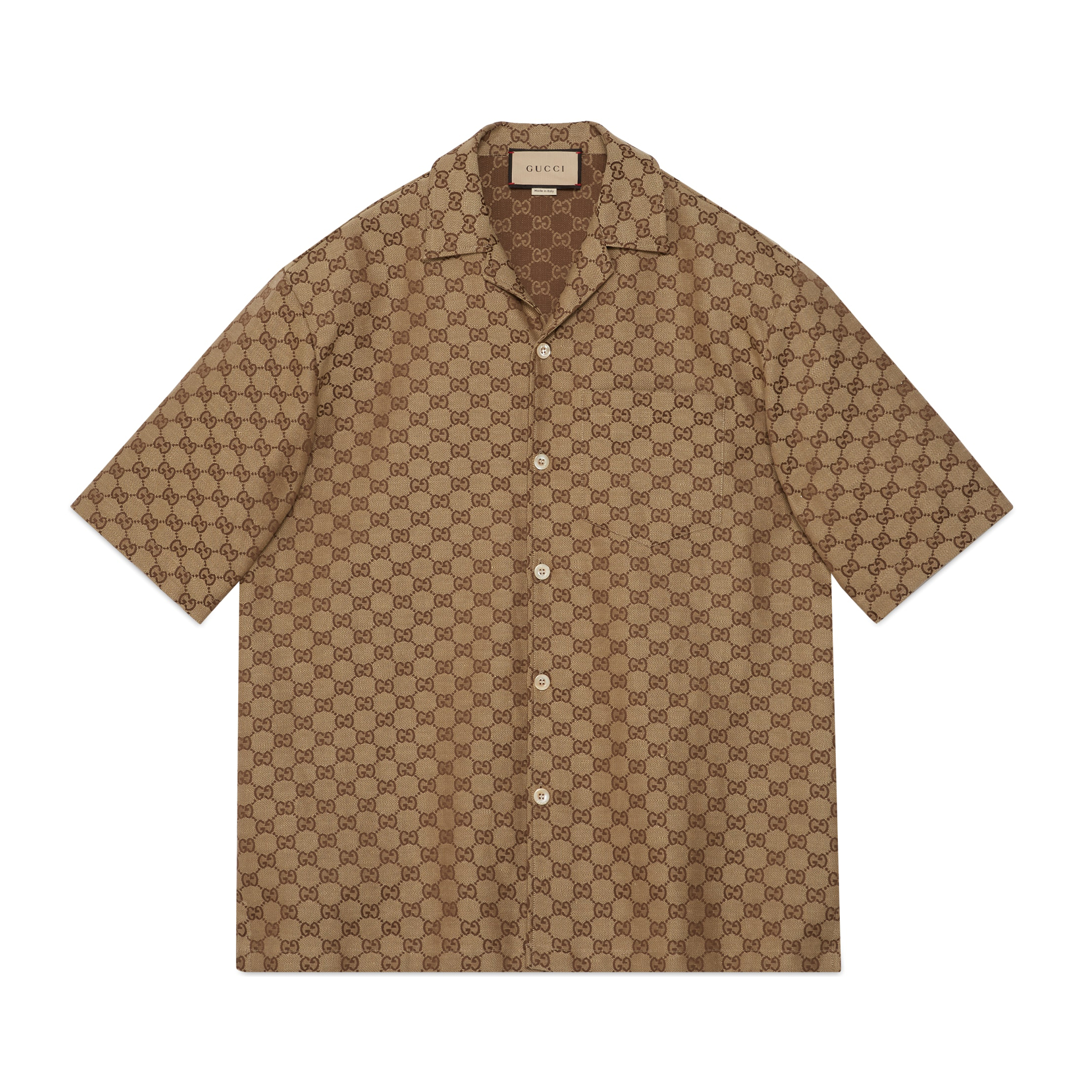 NIGO Gucci Men's Summer Brown Lapel Single Breasted Logo Printed Short Sleeve Shirt #nigo98679