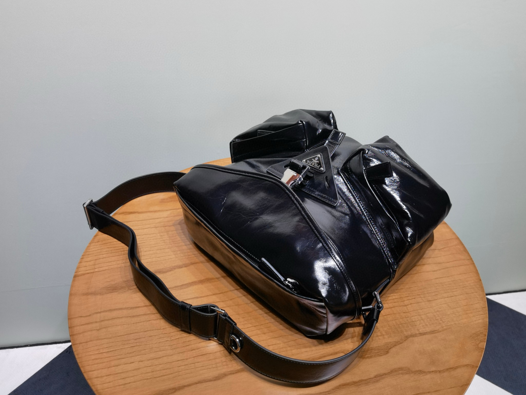 NIGO Prada Men's Black Triangle Label Metal Logo Leather Crossbody Shoulder Bag Bags #nigo98744