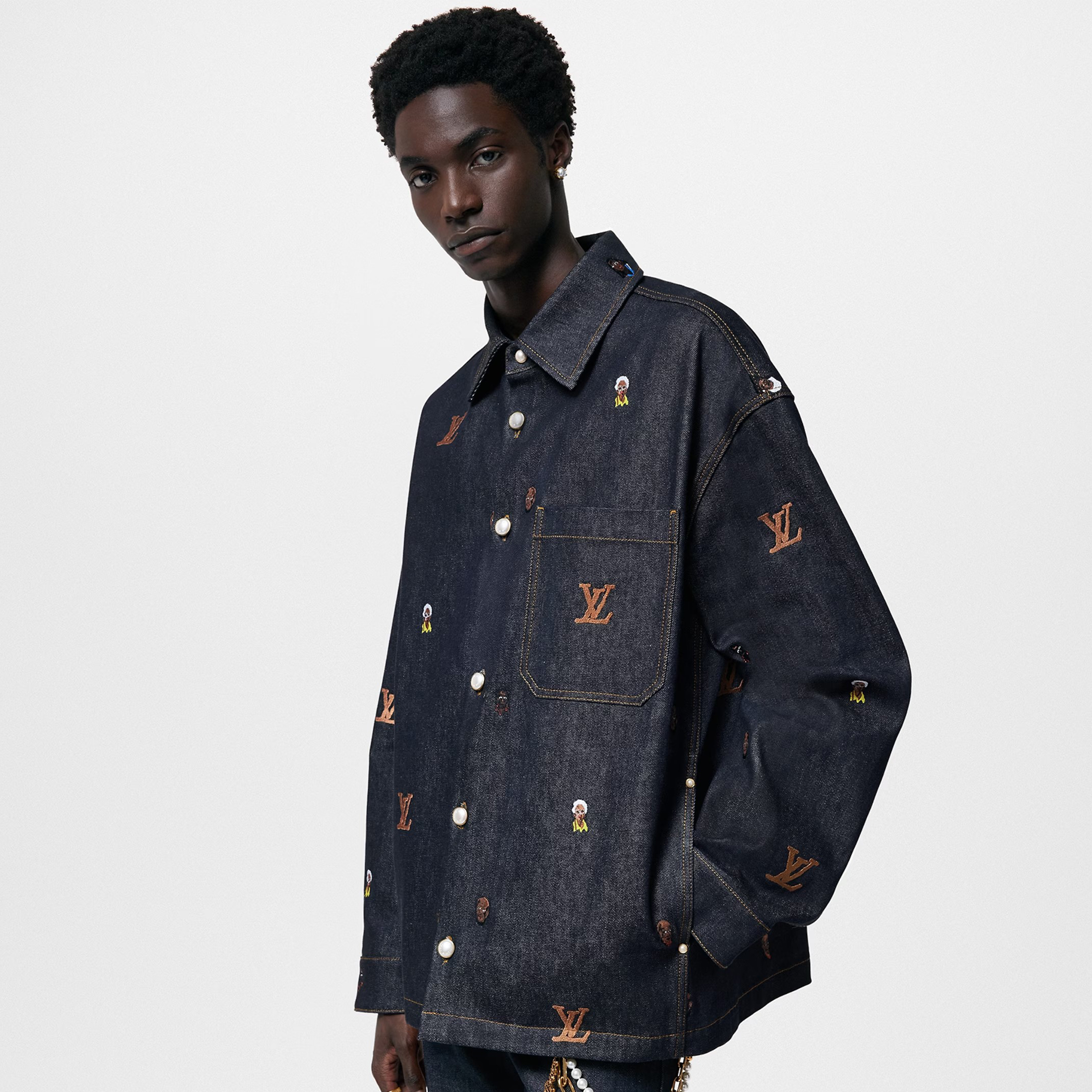 NIGO Louis Vuitton Men's Spring & Autumn Monogrammed Embroidered Single Breasted Lapel Loose Denim Jacket Style Shirt #nigo98713