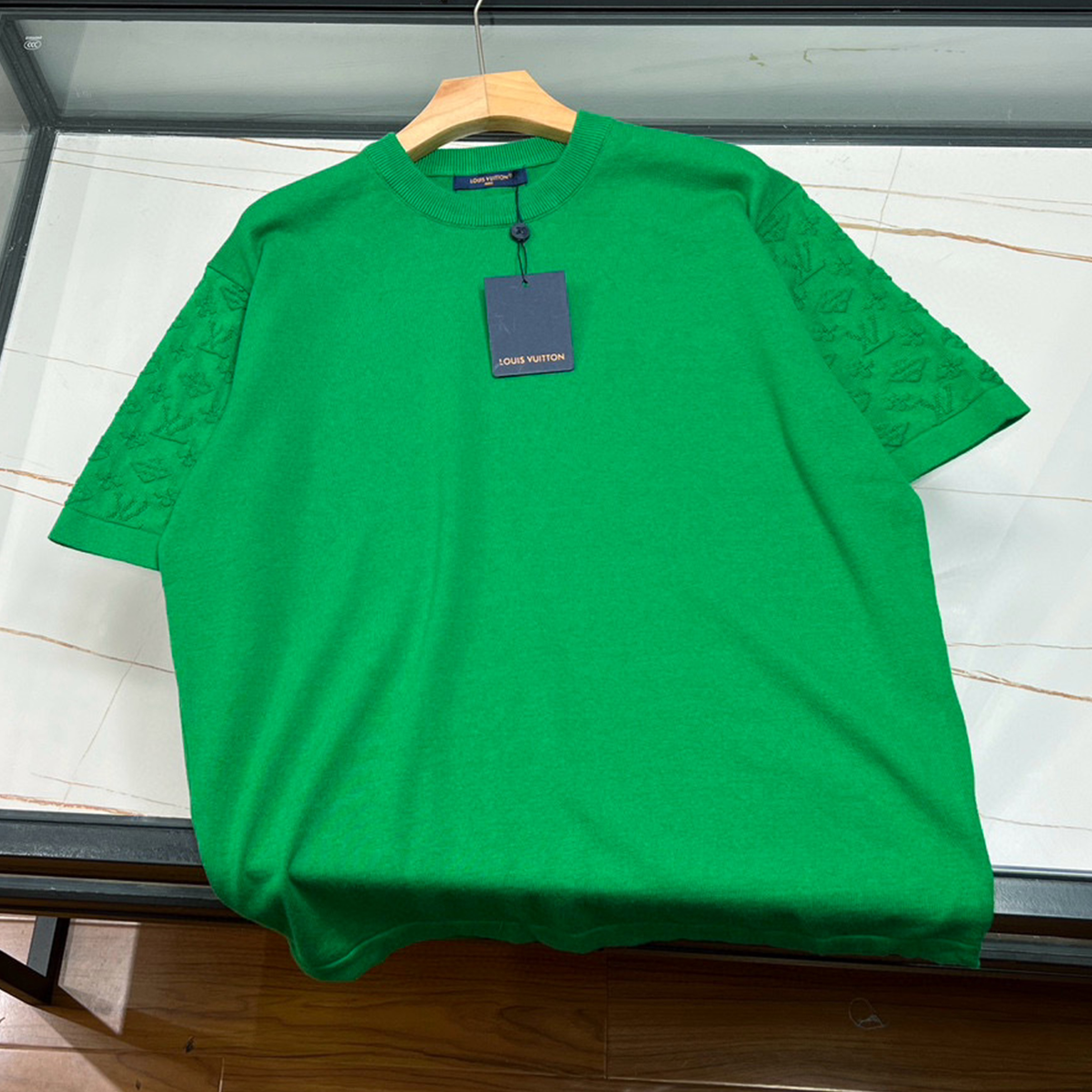 NIGO Louis Vuitton Men's Spring And Summer Jacquard Knit Round Neck Short Sleeve Solid Color Senior Casual Loose Cotton T-shirt #nigo98721