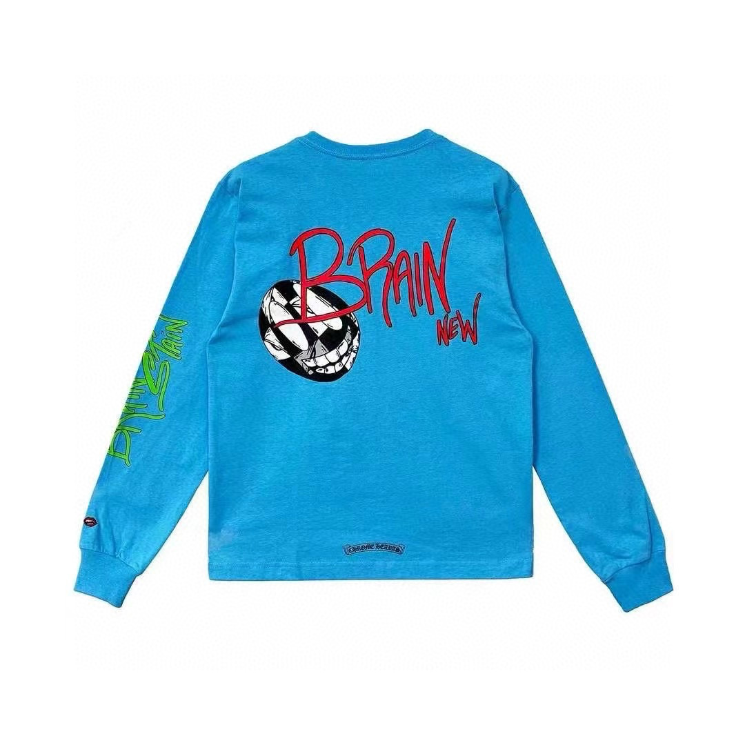 NIGO Chrome Hearts Men's Women's Spring Summer Fashion Letter Graffiti Blue Round Neck Long Sleeve Top #nigo98727