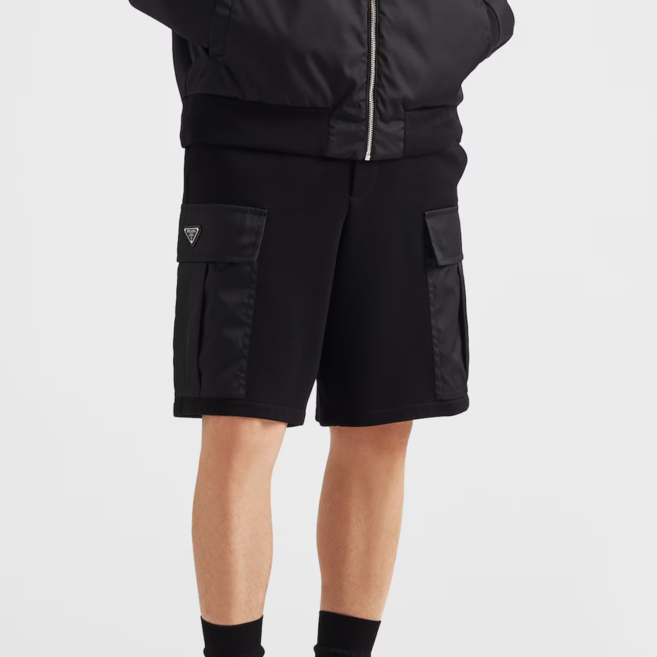 NIGO Prada Men's Summer Solid Color Re-Nylon Detail Cotton Fleece Bermuda Straight Casual Shorts #nigo98714