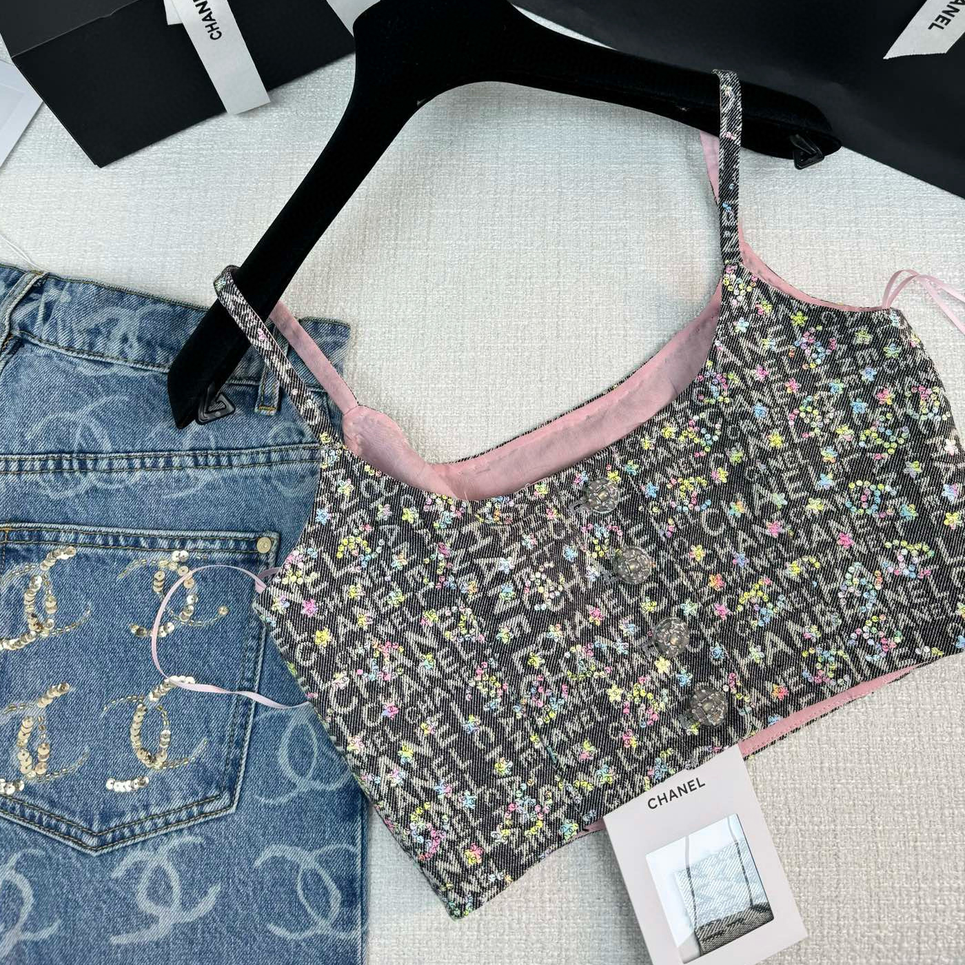 NIGO Chanel Women's Summer Gray All Over Printed Floral Sequin Cami Tank Top Vest #nigo98737