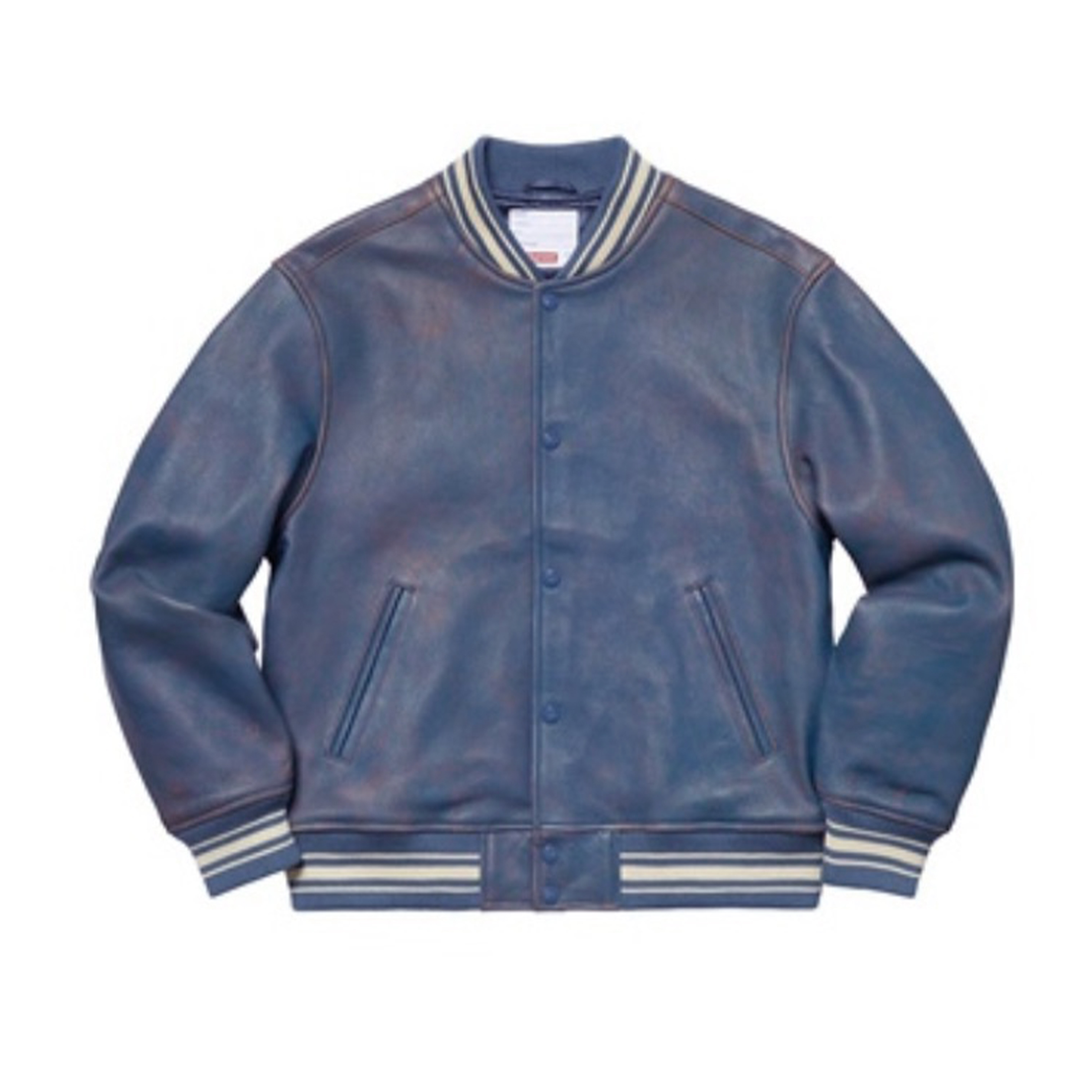 NIGO Supreme Men's Women's Spring And Autumn Blue Single Breasted Old Fashion Long Sleeve Loose Leather Jacket #nigo98716