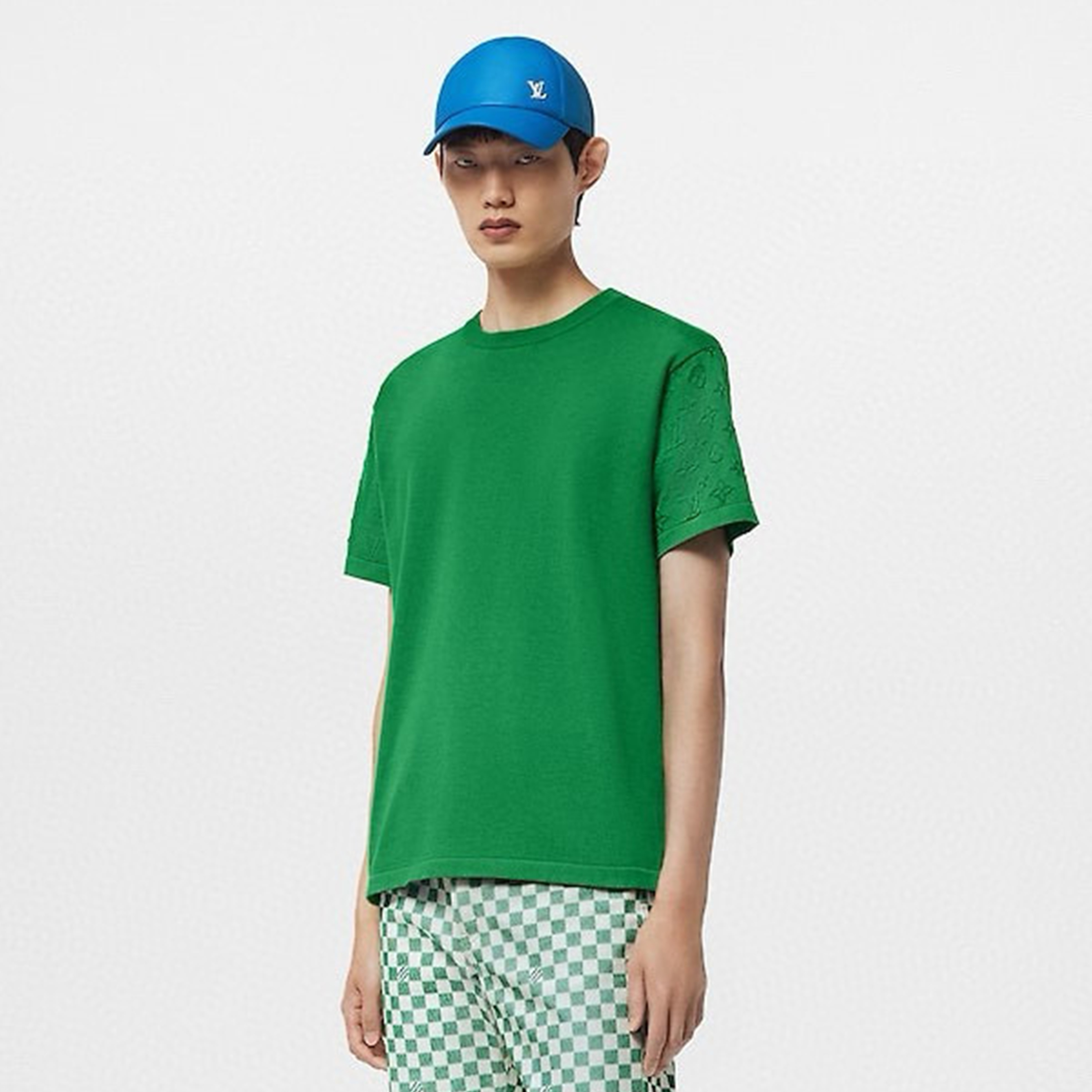 NIGO Louis Vuitton Men's Spring And Summer Jacquard Knit Round Neck Short Sleeve Solid Color Senior Casual Loose Cotton T-shirt #nigo98721