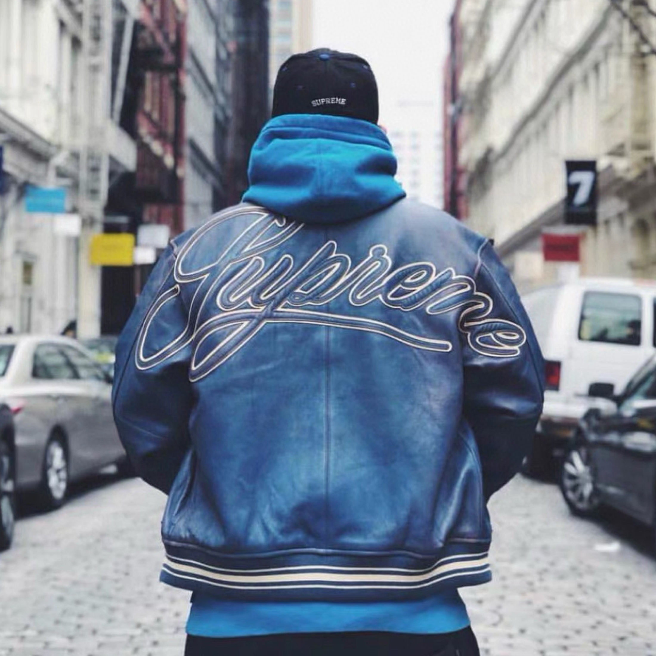 NIGO Supreme Men's Women's Spring And Autumn Blue Single Breasted Old Fashion Long Sleeve Loose Leather Jacket #nigo98716