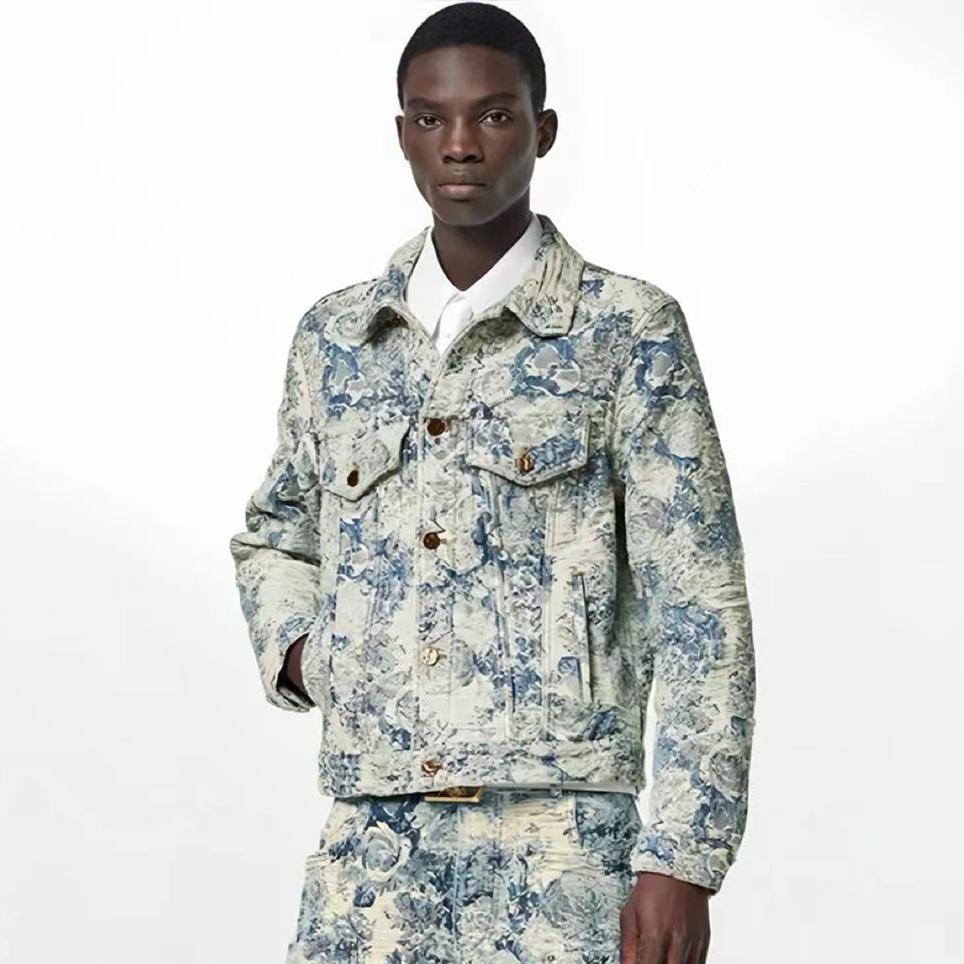 NIGO Louis Vuitton Men's Women's Spring And Autumn Cotton Denim Jacquard Embroidered Flower Denim Jacket Lapel Casual Jacket Ngvp #nigo6531
