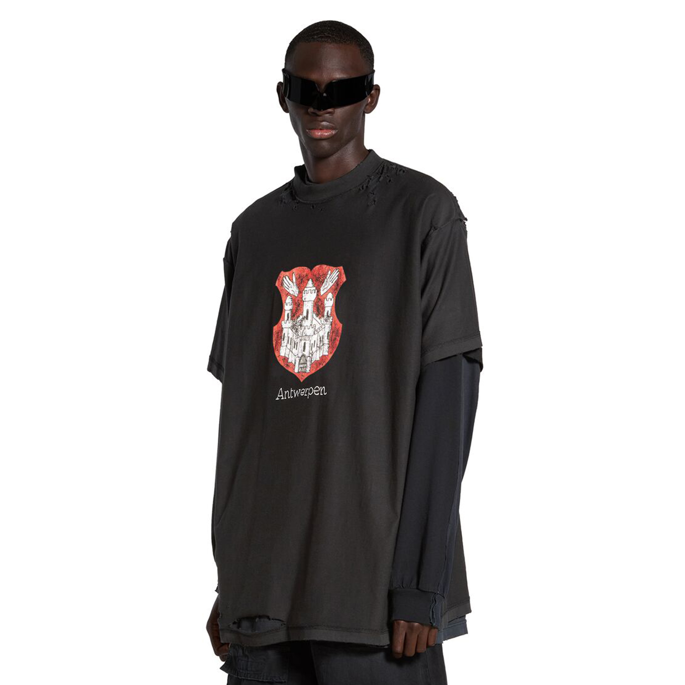 NIGO Balenciaga Men's Spring And Summer Black Old Retro Ragged Hole T-shirt Casual Loose Round Neck Oversize Short Sleeve To Ngvp #nigo7972