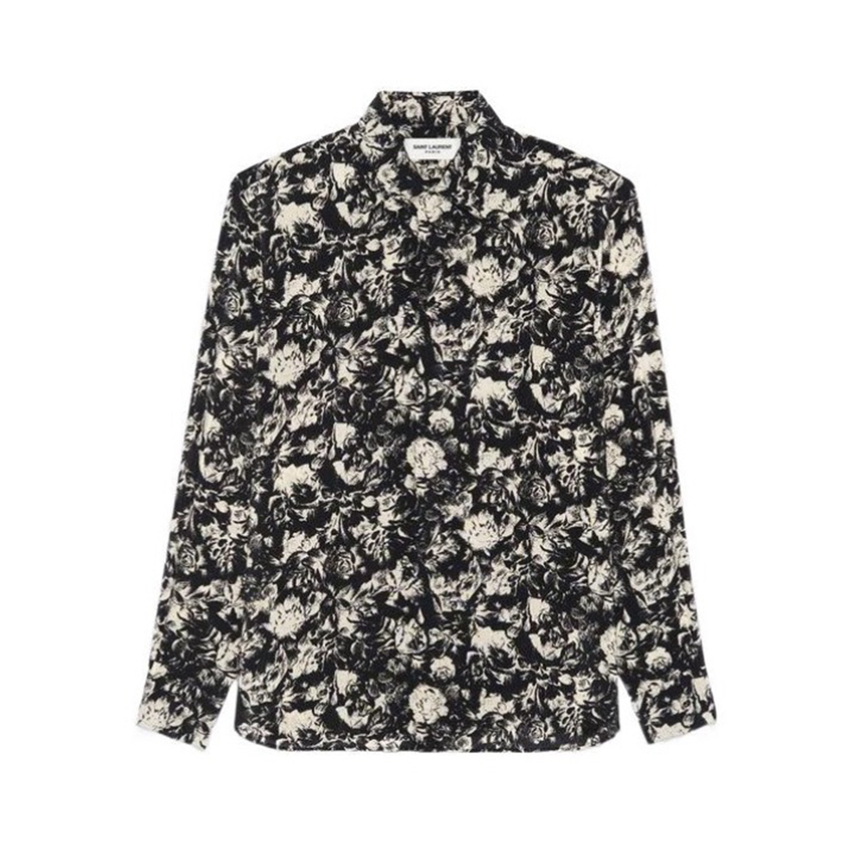 NIGO Saint Laurent Men's Spring And Fall French Rose Print Single-Breasted Lapel Loose Casual Long-Sleeved Silk Shirt Ngvp #nigo7986