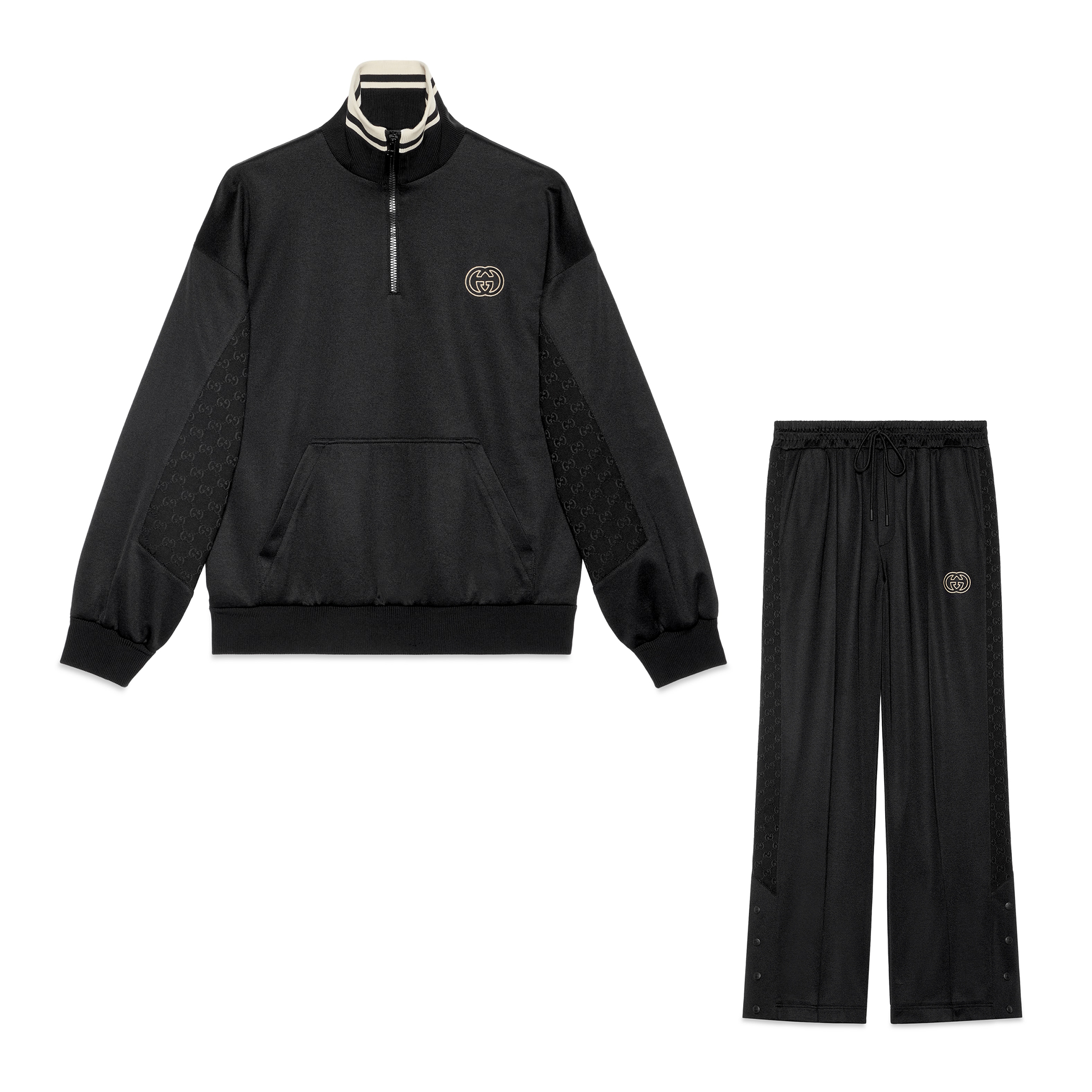 NIGO Gucci Men's Spring and Autumn Black Logo Embroidery Zipper Standing Collar Long Sleeve Jacket Elastic Knit Sweatpants Pants Suit Set #nigo98786