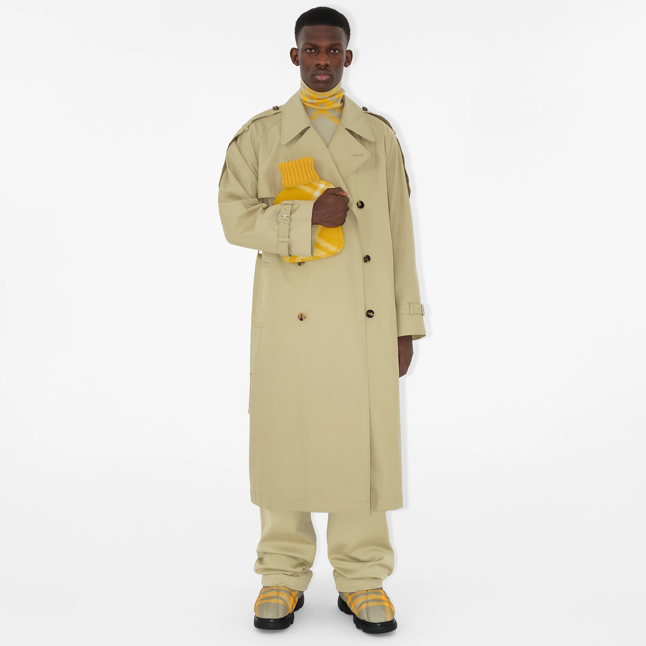 NIGO Burberry Men's Spring And Fall Solid Color Double Breasted Tie Waist Long Windbreaker Coat Jacket #nigo98782