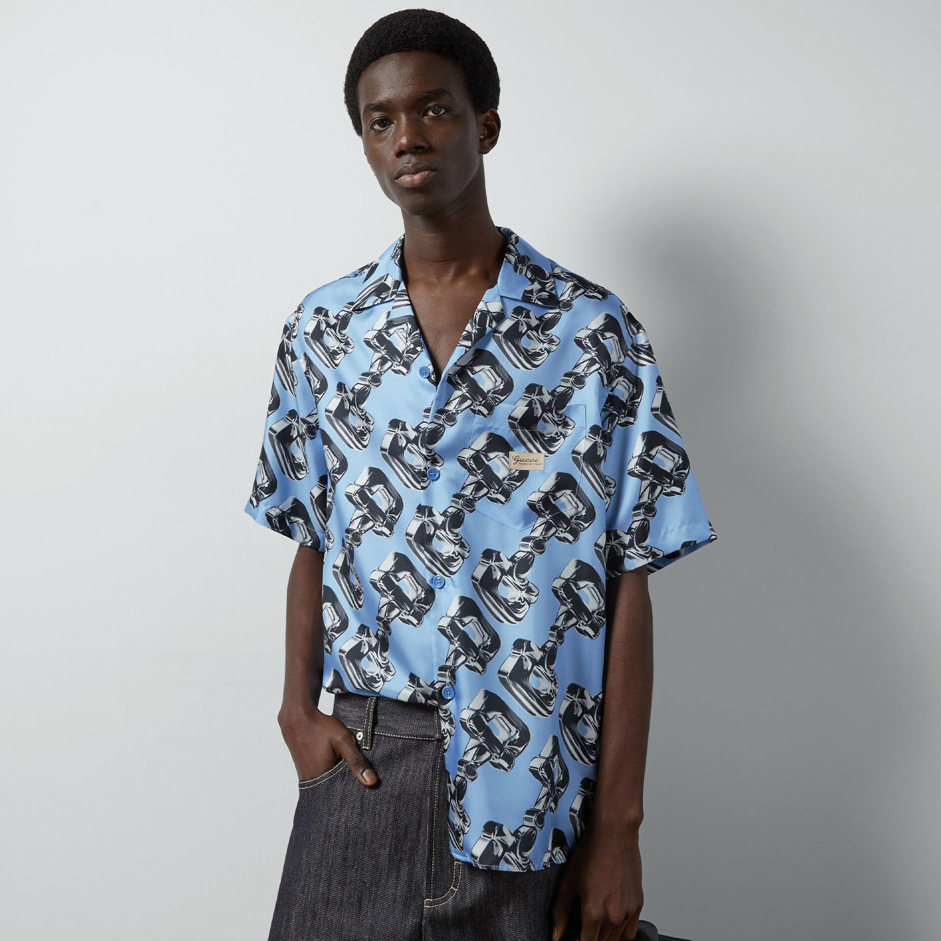 NIGO Gucci Men's Summer Glass Horsebit Printed Lapel Short Sleeve Shirt Shorts Set Suit #nigo98783