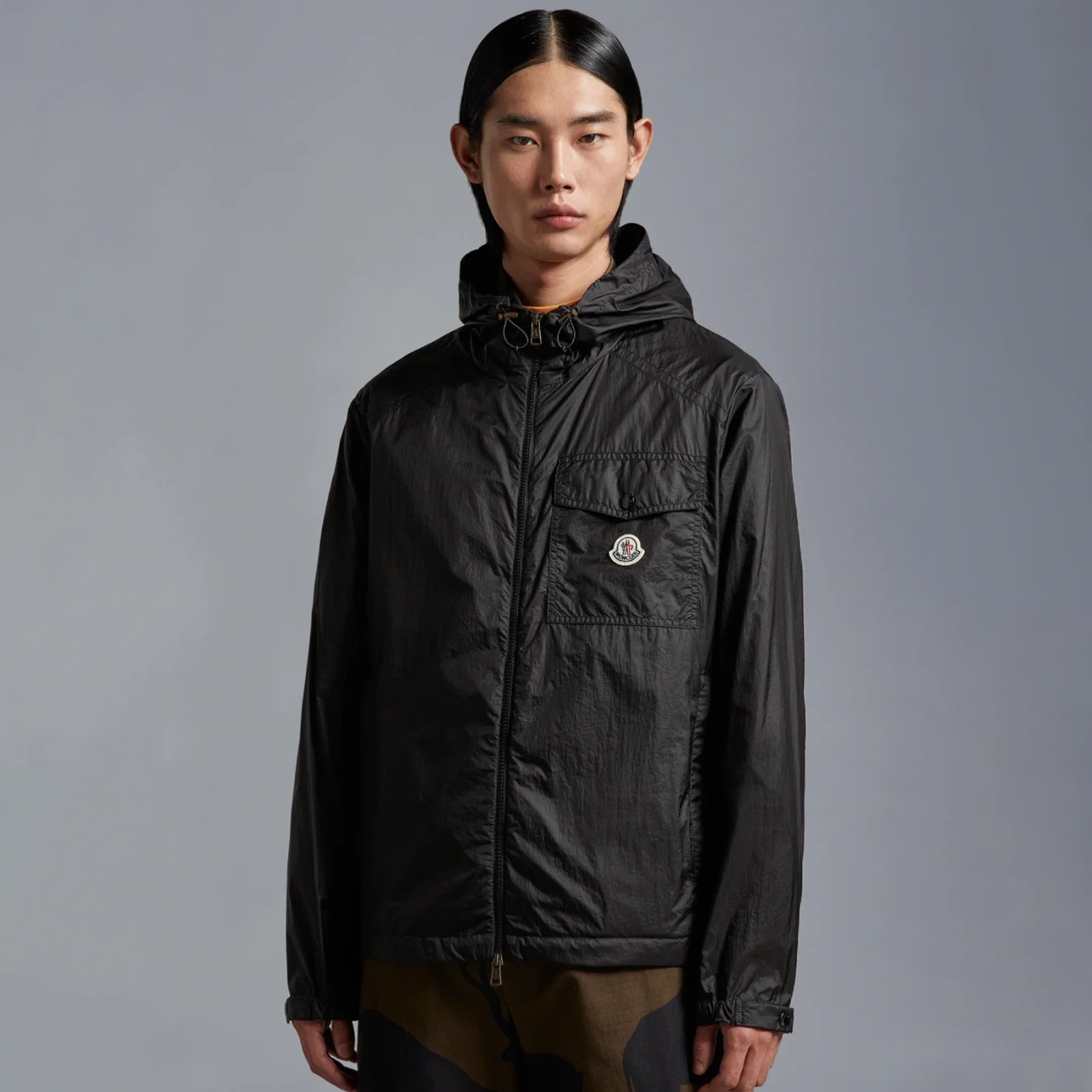 Nigo Moncler Men's Spring and Fall Black Logo Patch Straight Long Sleeve Zipper Hooded Lightweight Jacket #nigo98779