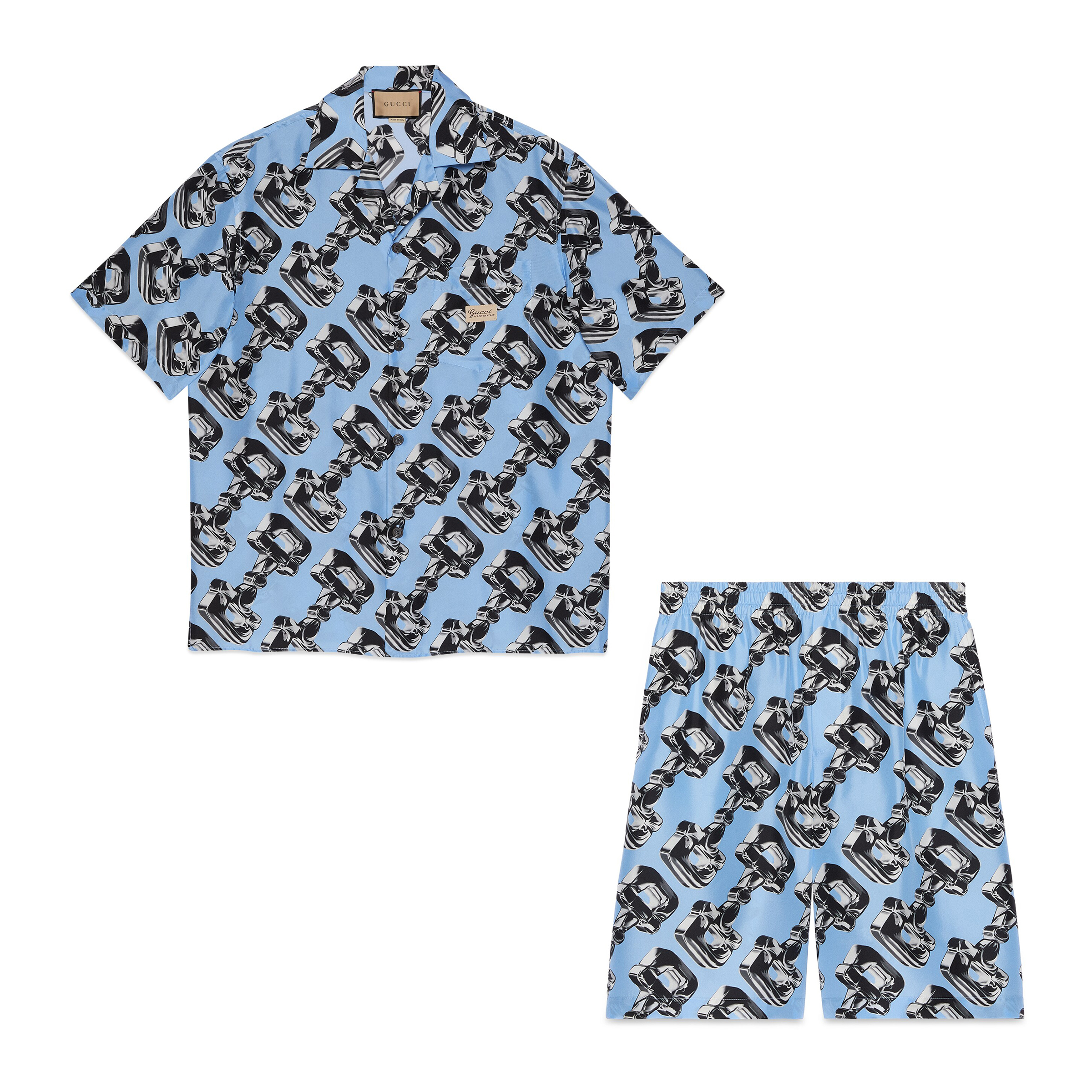 NIGO Gucci Men's Summer Glass Horsebit Printed Lapel Short Sleeve Shirt Shorts Set Suit #nigo98783