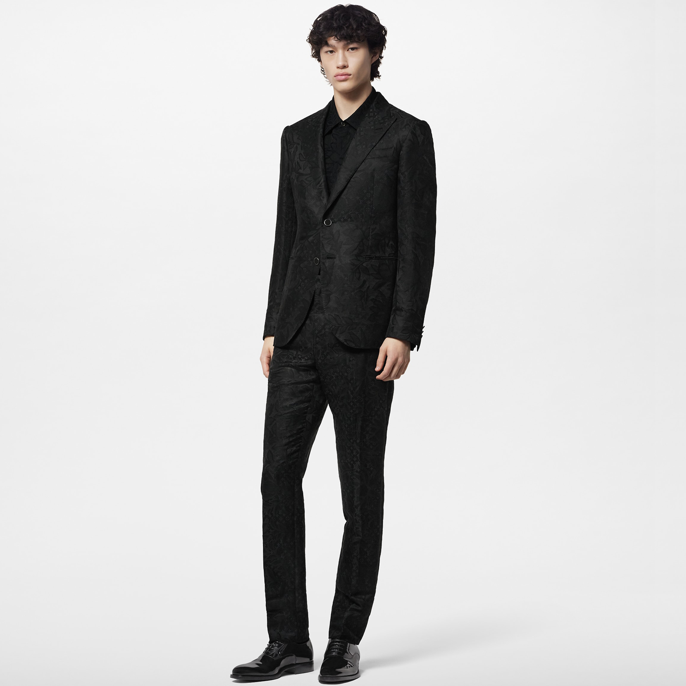 NIGO Louis Vuitton Men's Black Full Logo Printed Single Breasted Cotton Long Sleeve Jacket Coat Blazer Pants Suit Set #nigo98784