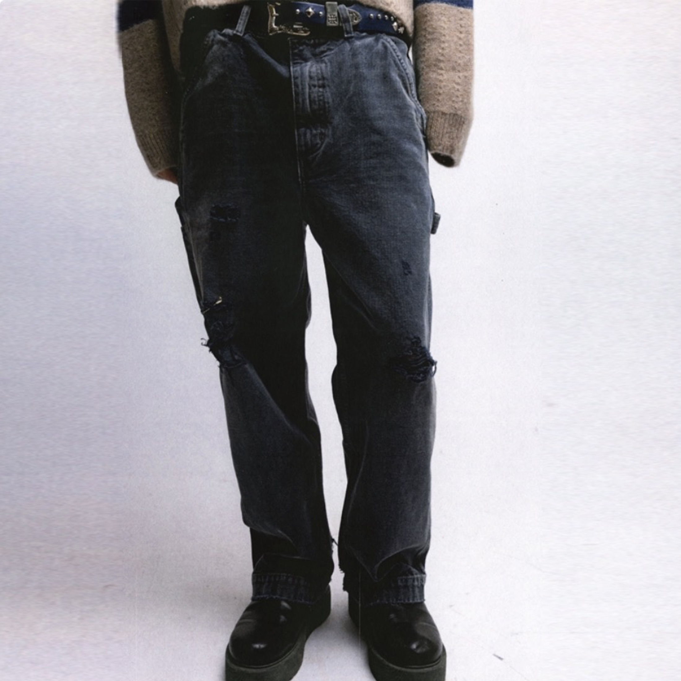 NIGO Enfants Riches Deprimes Men's Women's Four Seasons Solid Color Zipper Mid Waist Fitted Washed Workwear Jeans Long Pants Ngvp #nigo7988