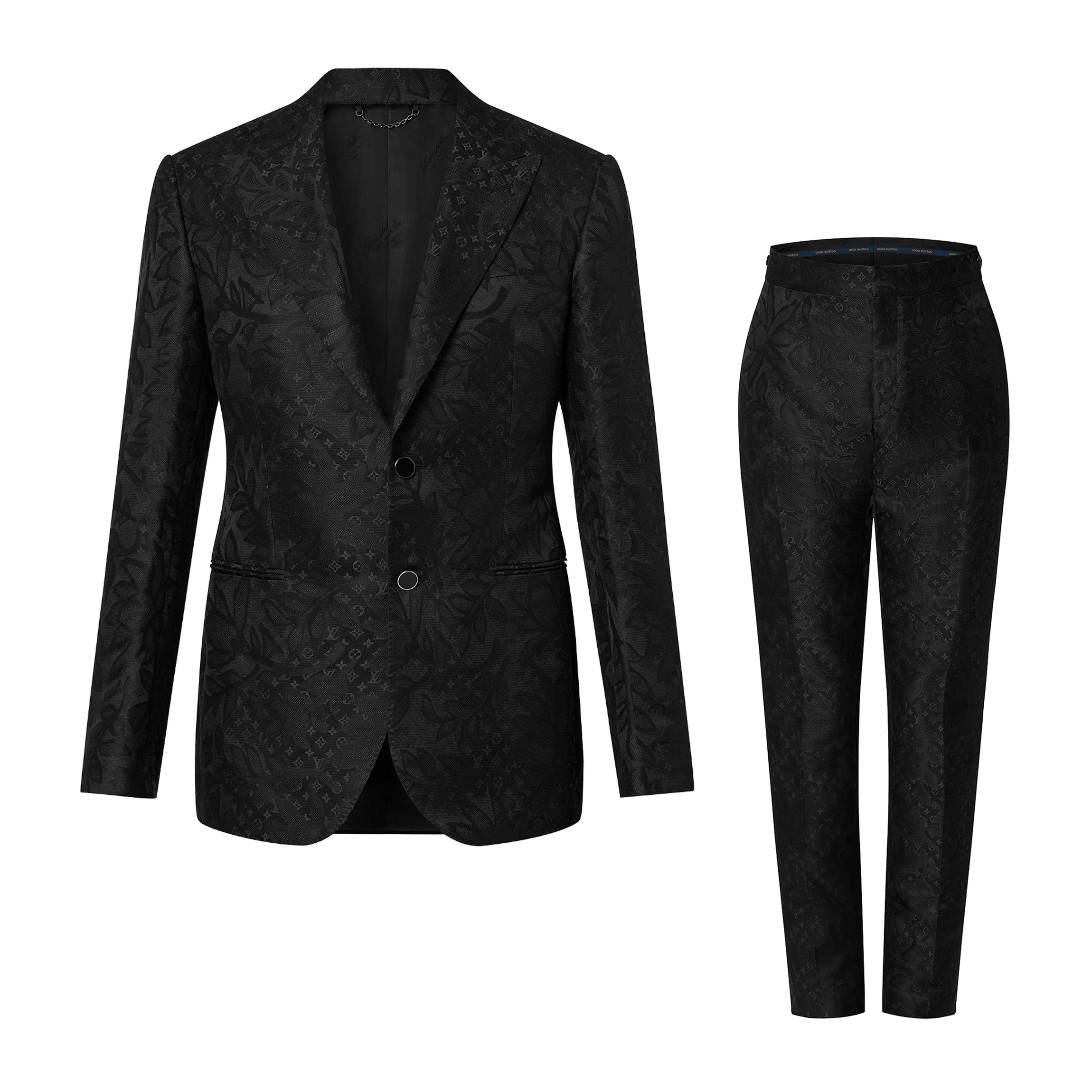 NIGO Louis Vuitton Men's Black Full Logo Printed Single Breasted Cotton Long Sleeve Jacket Coat Blazer Pants Suit Set #nigo98784