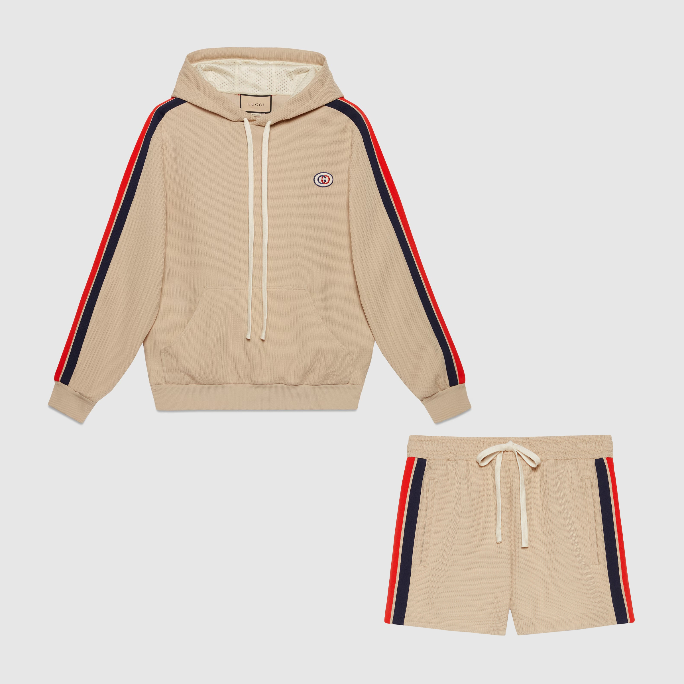 NIGO Gucci Men's Summer Striped Logo Print Hooded Sweatshirt Pullover Tie High Waisted Shorts Set Suit #nigo98813