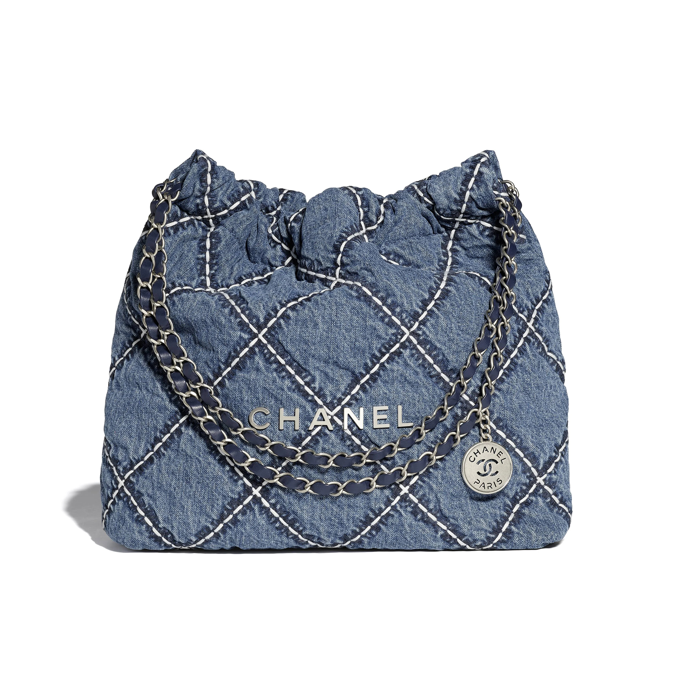NIGO Chanel Women's Letters Logo Diamond Pattern Drawstring Closure Gradient Denim Denim Old Bucket Bag Shoulder Crossbody Bags #nigo98797