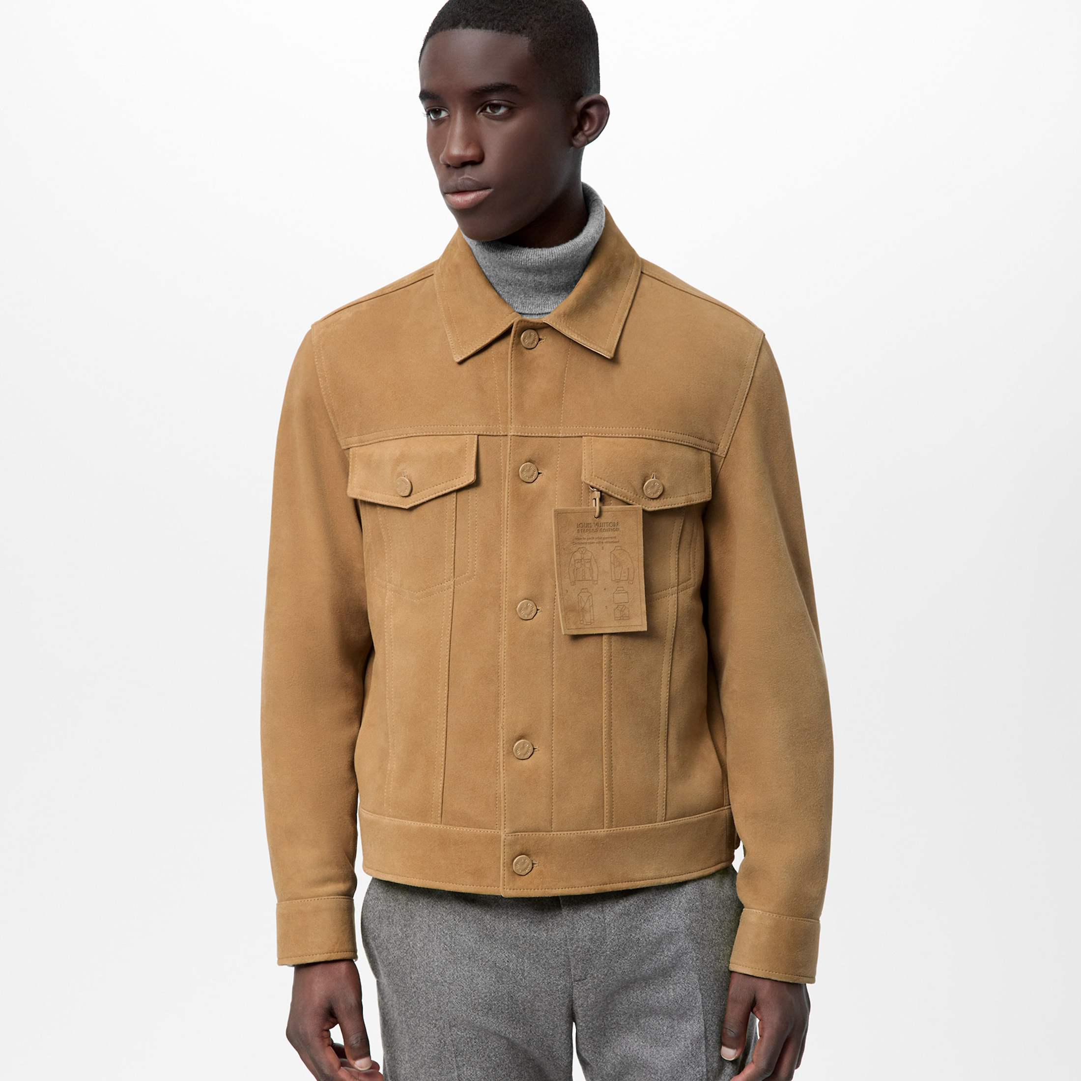 NIGO Louis Vuitton Men's Autumn and Winter Khaki Sheepskin Pocket Single Breasted Jacket #nigo98817