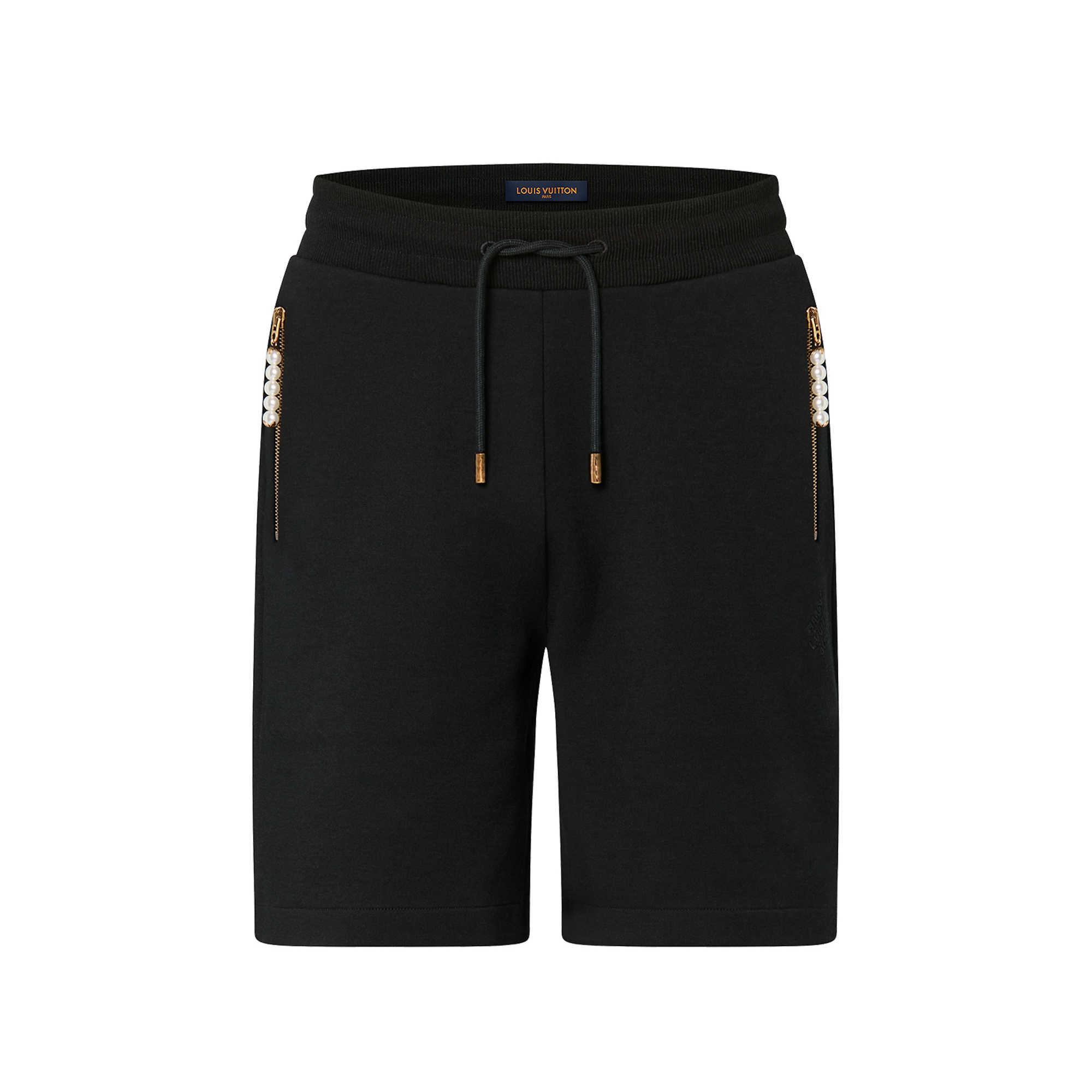 NIGO Louis Vuitton Men's Summer Black Embroidered Knit Fabric Casual Lace-Up Shorts Pants #nigo98794