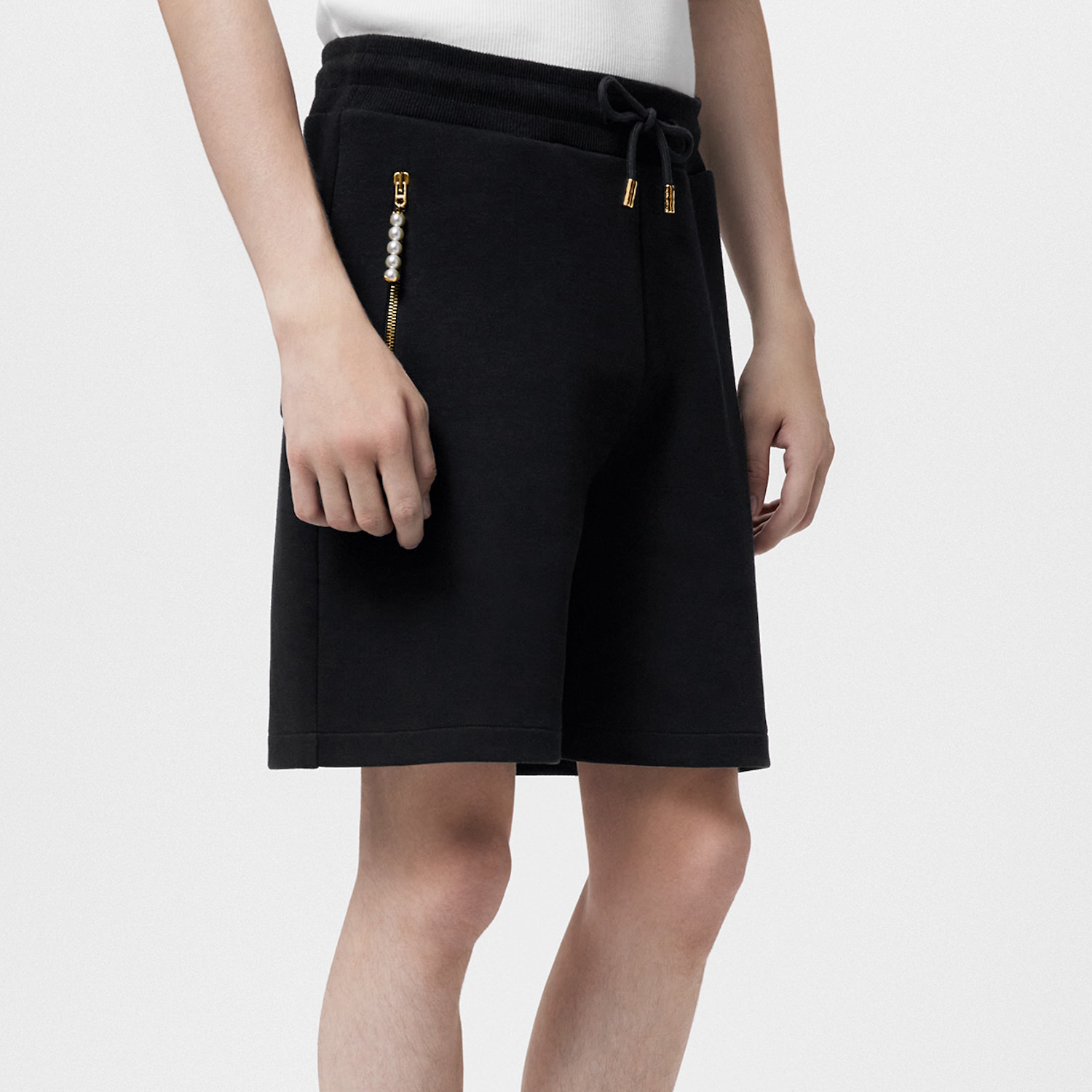 NIGO Louis Vuitton Men's Summer Black Embroidered Knit Fabric Casual Lace-Up Shorts Pants #nigo98794