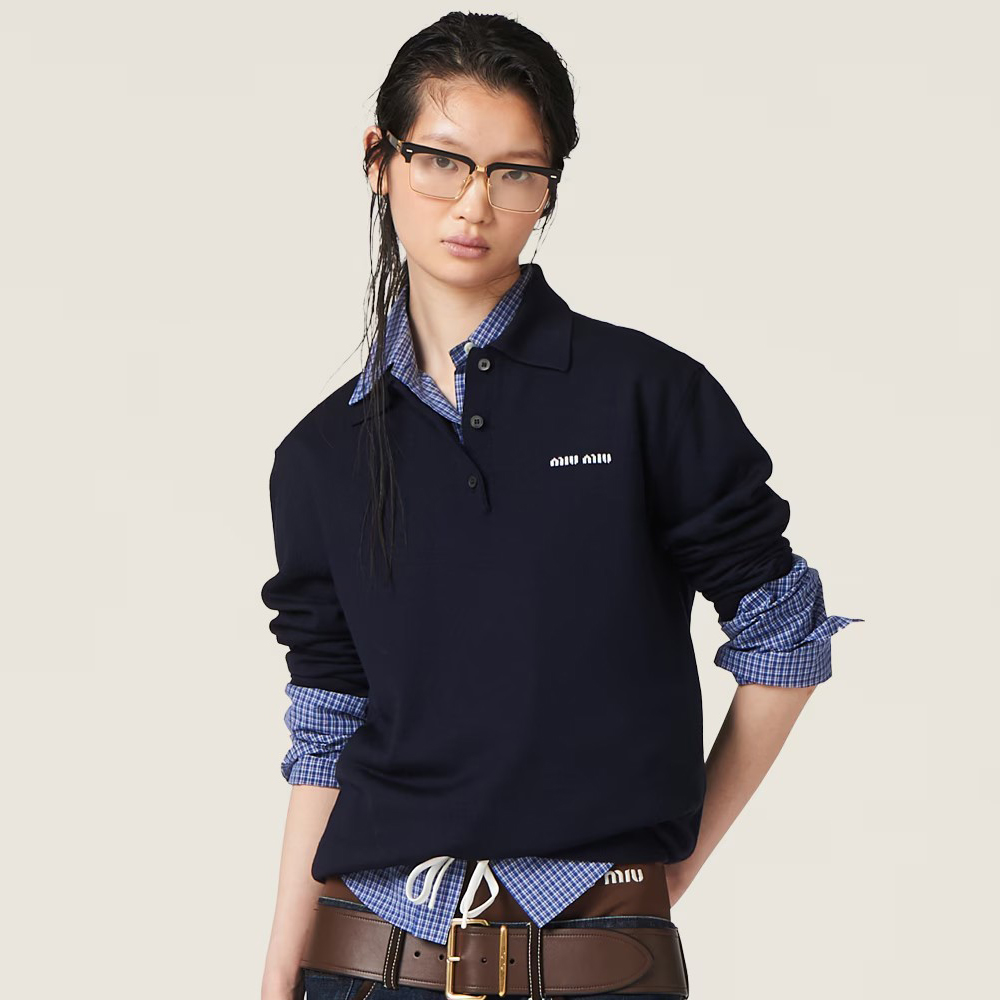 NIGO MiuMiu Women's Spring and Autumn Letter Logo Pattern Polo Neck Wool Long Sleeve Sweater Top #nigo98832