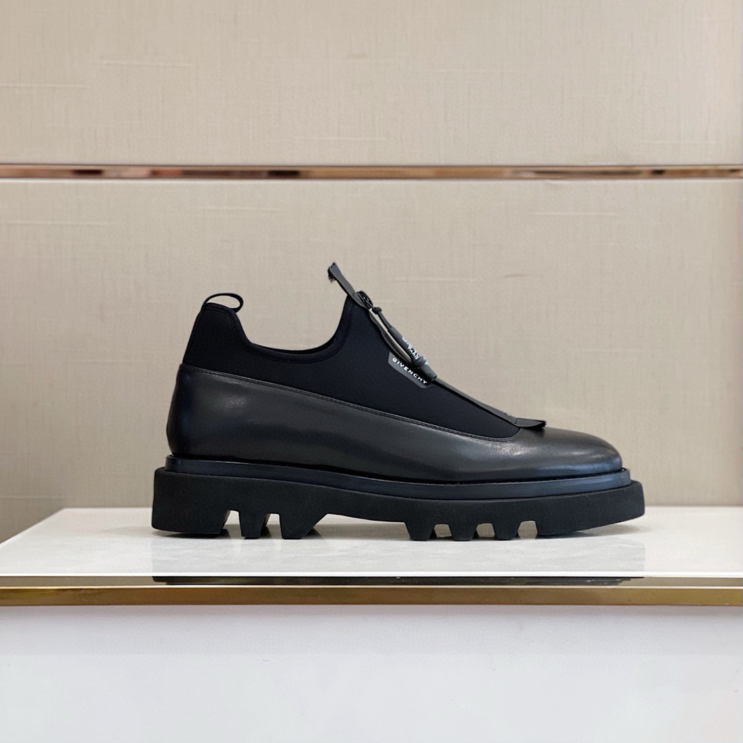 NIGO Givenchy Men's Black Round Toe Zipper Low Top Leather Derby Shoes #nigo98833