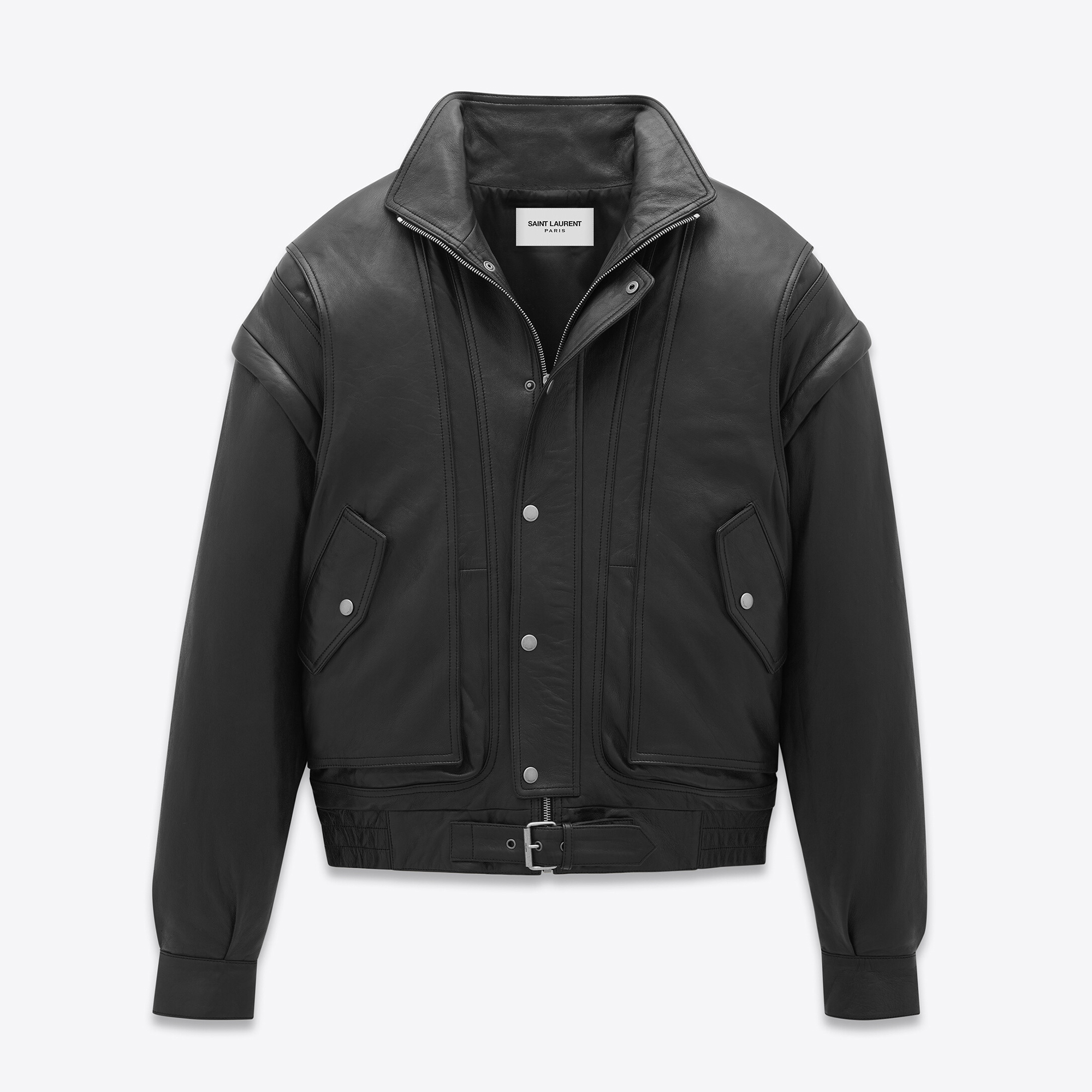 NIGO Saint Laurent Women's Spring And Autumn Fashion Standing Collar Detachable Sleeves Black Oversized Lambskin Jacket Ngvp #nigo8132