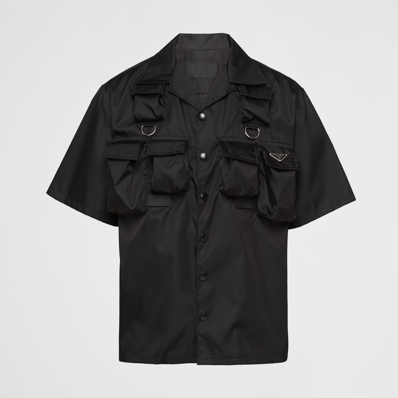 NIGO Prada Men's Black Gold Triangle Logo Multi-Pocket Single Breasted Casual Short Sleeve Shirt #nigo98829