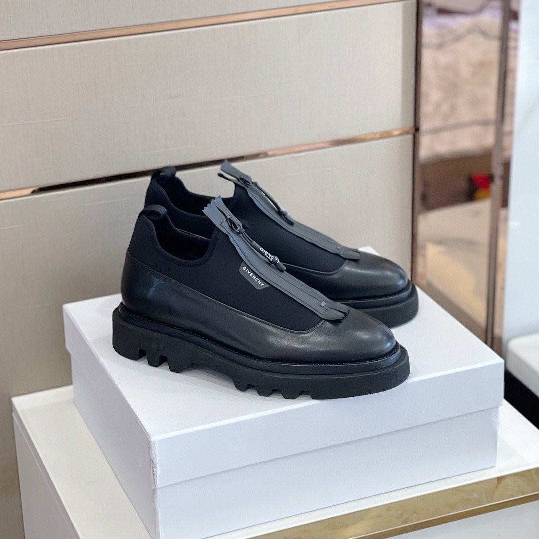 NIGO Givenchy Men's Black Round Toe Zipper Low Top Leather Derby Shoes #nigo98833