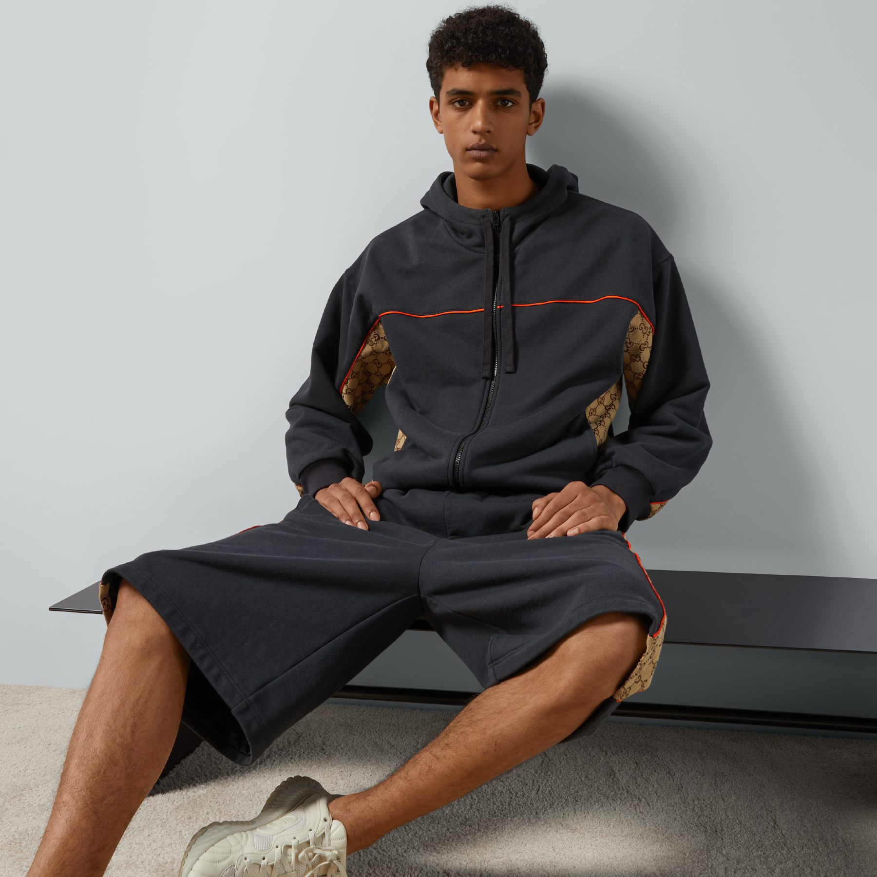 NIGO Gucci Men's Spring and Autumn Patchwork Logo Jacquard Zipper Hooded Long Sleeve Jacket Lace-Up Casual Shorts Pants Suit Set #nigo98839