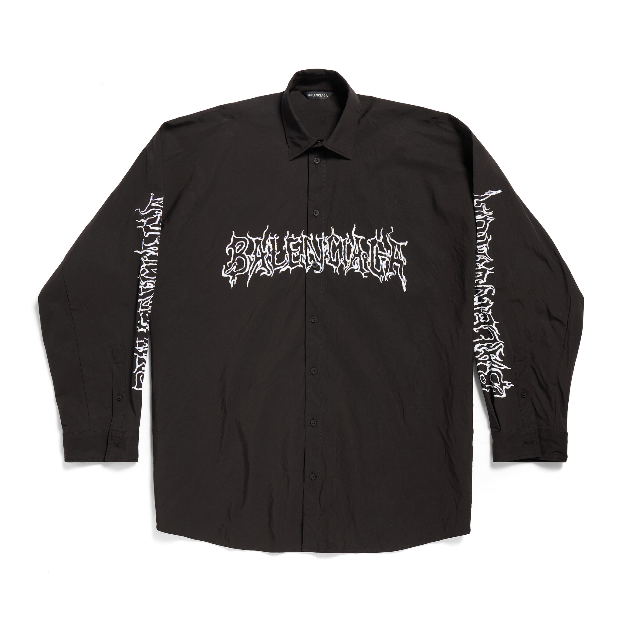 NIGO Men's Spring Summer DIY Metal Outline Engineered Black Cotton Poplin Large Silhouette Single Breasted Long Sleeve Shirt #nigo98843